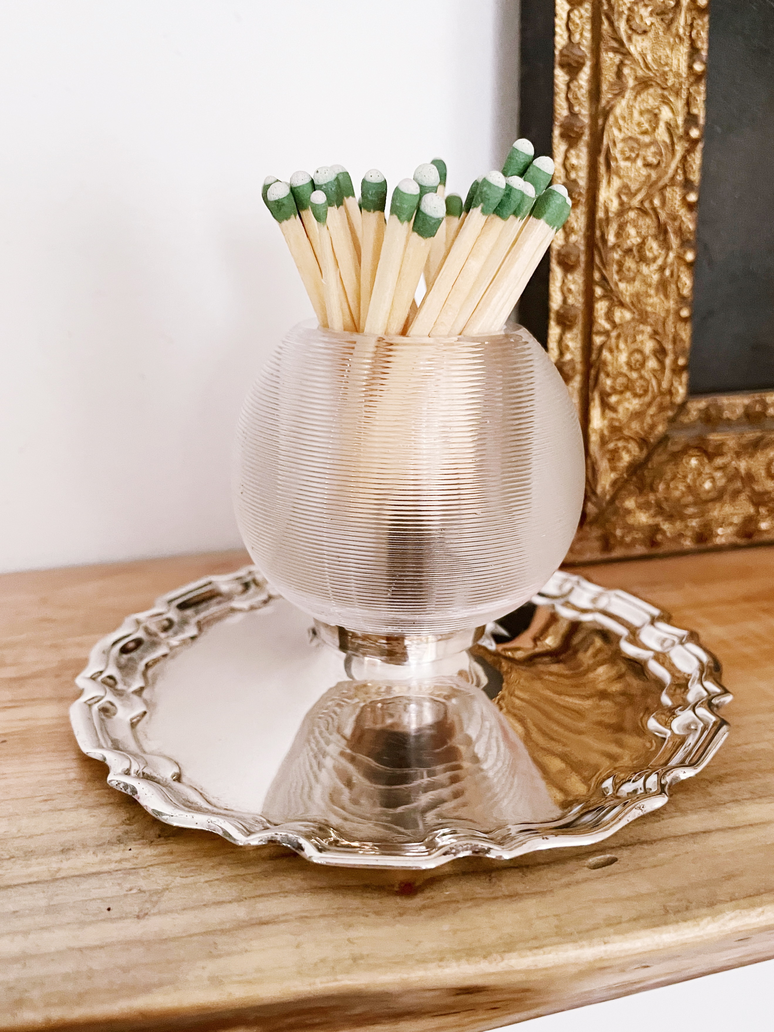 1914 English Sterling Silver & Glass Match Striker