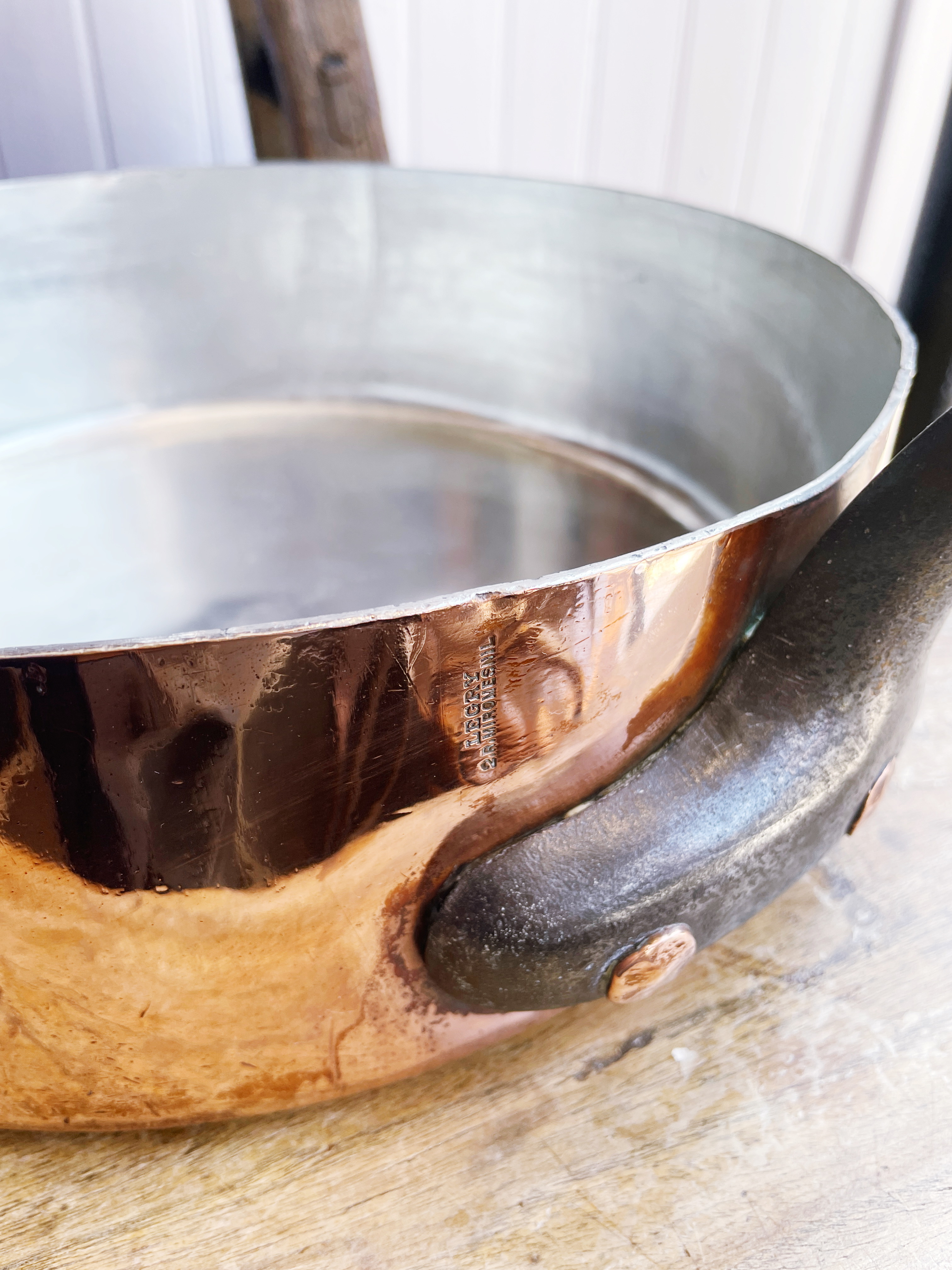 Antique Legry Paris Copper Sauté Pan with Royal Coronet Engraving