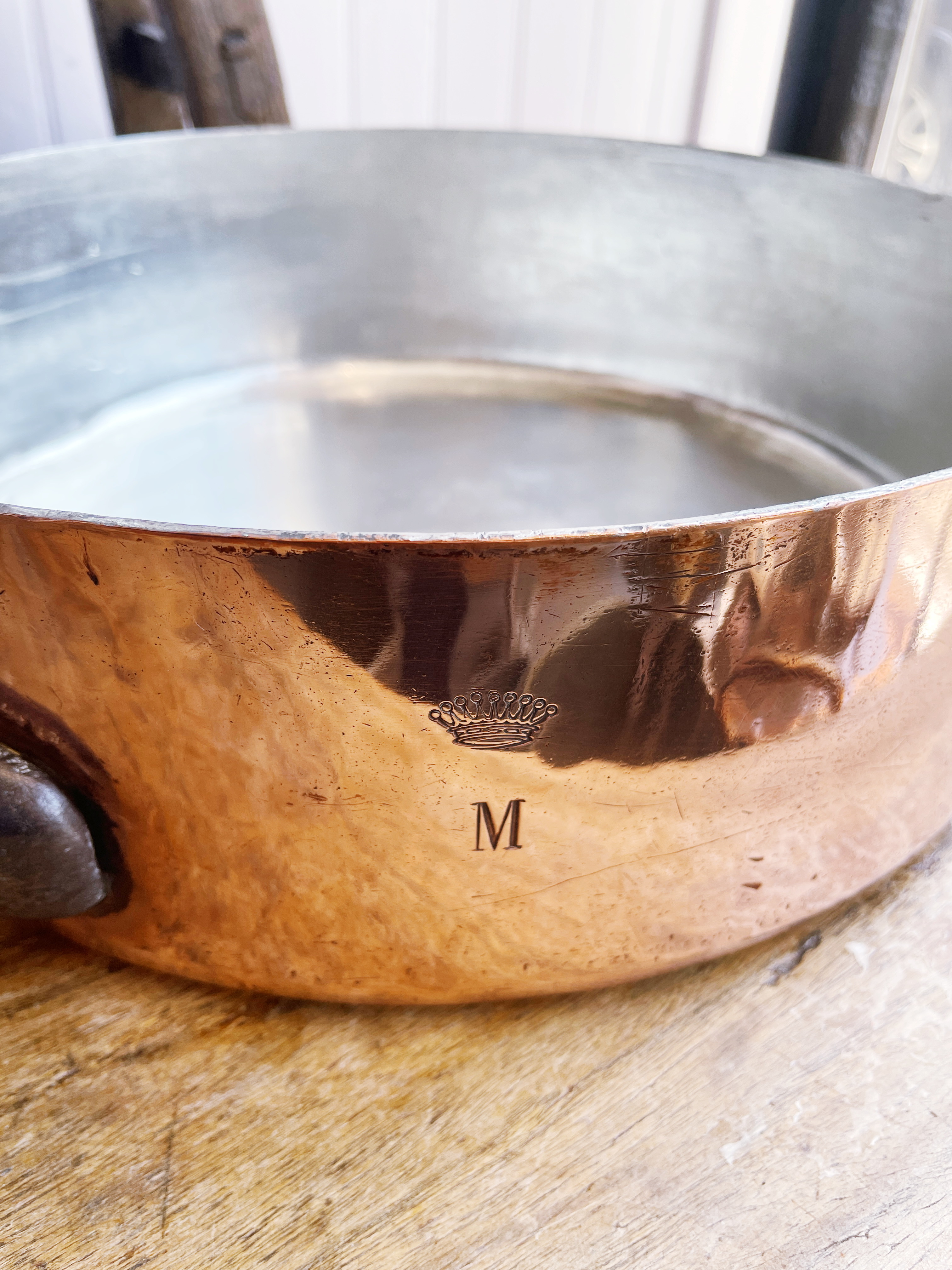 Antique Legry Paris Copper Sauté Pan with Royal Coronet Engraving
