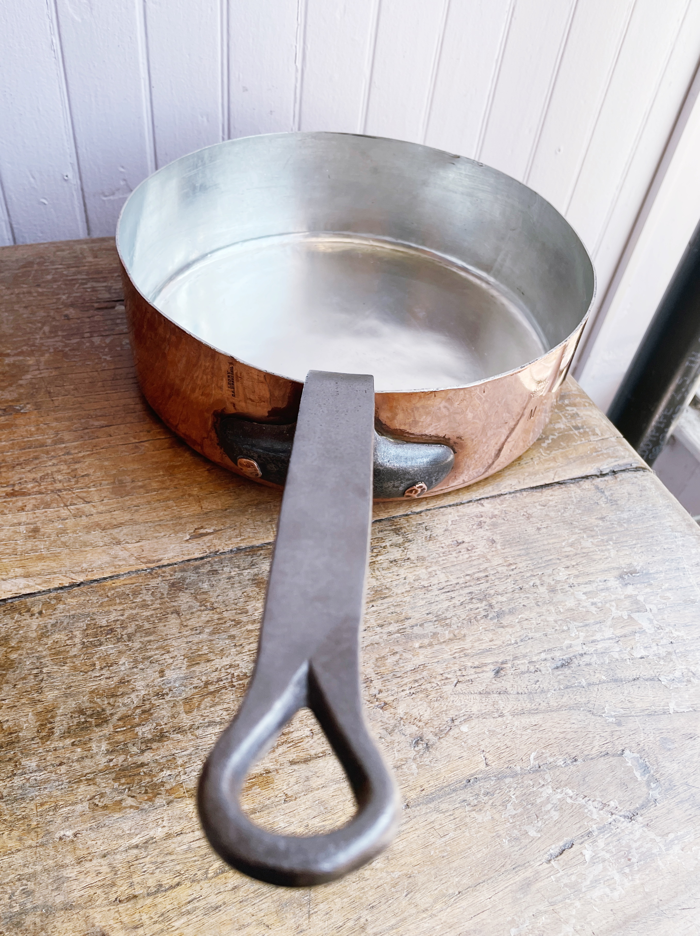 Antique Legry Paris Copper Sauté Pan with Royal Coronet Engraving