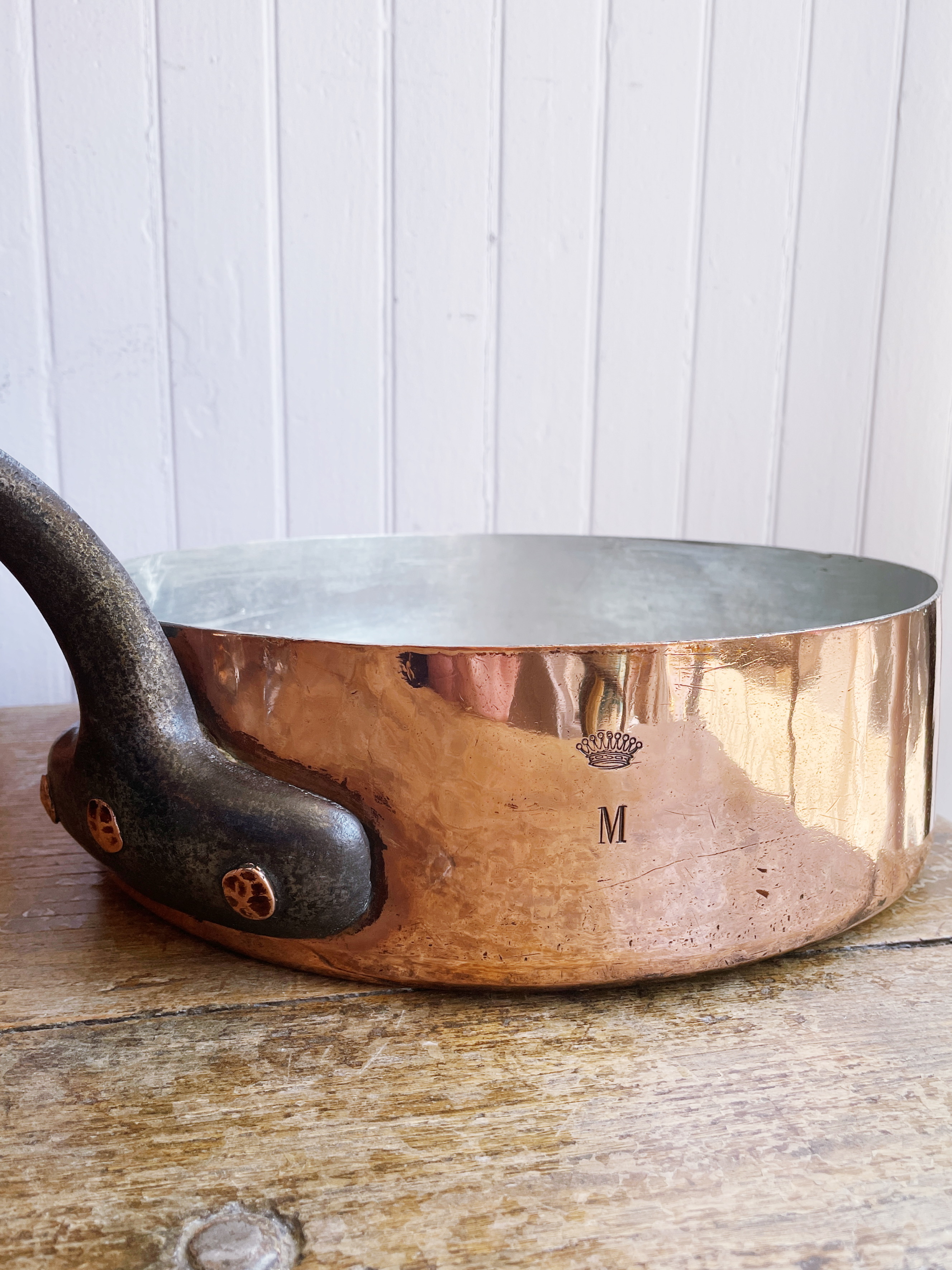 Antique Legry Paris Copper Sauté Pan with Royal Coronet Engraving