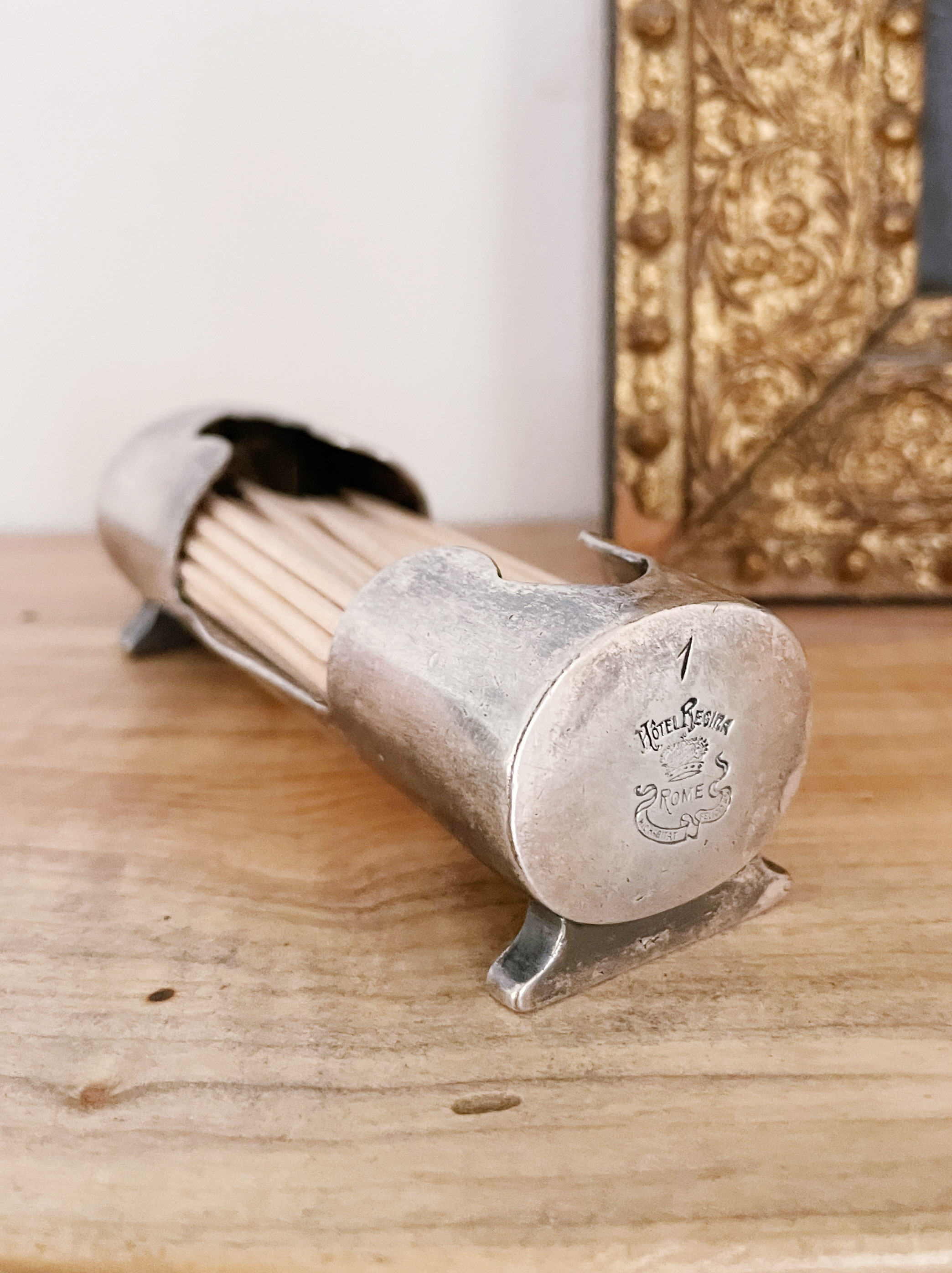 Antique Silver Plated Toothpick Holder from Regina Hotel Rome