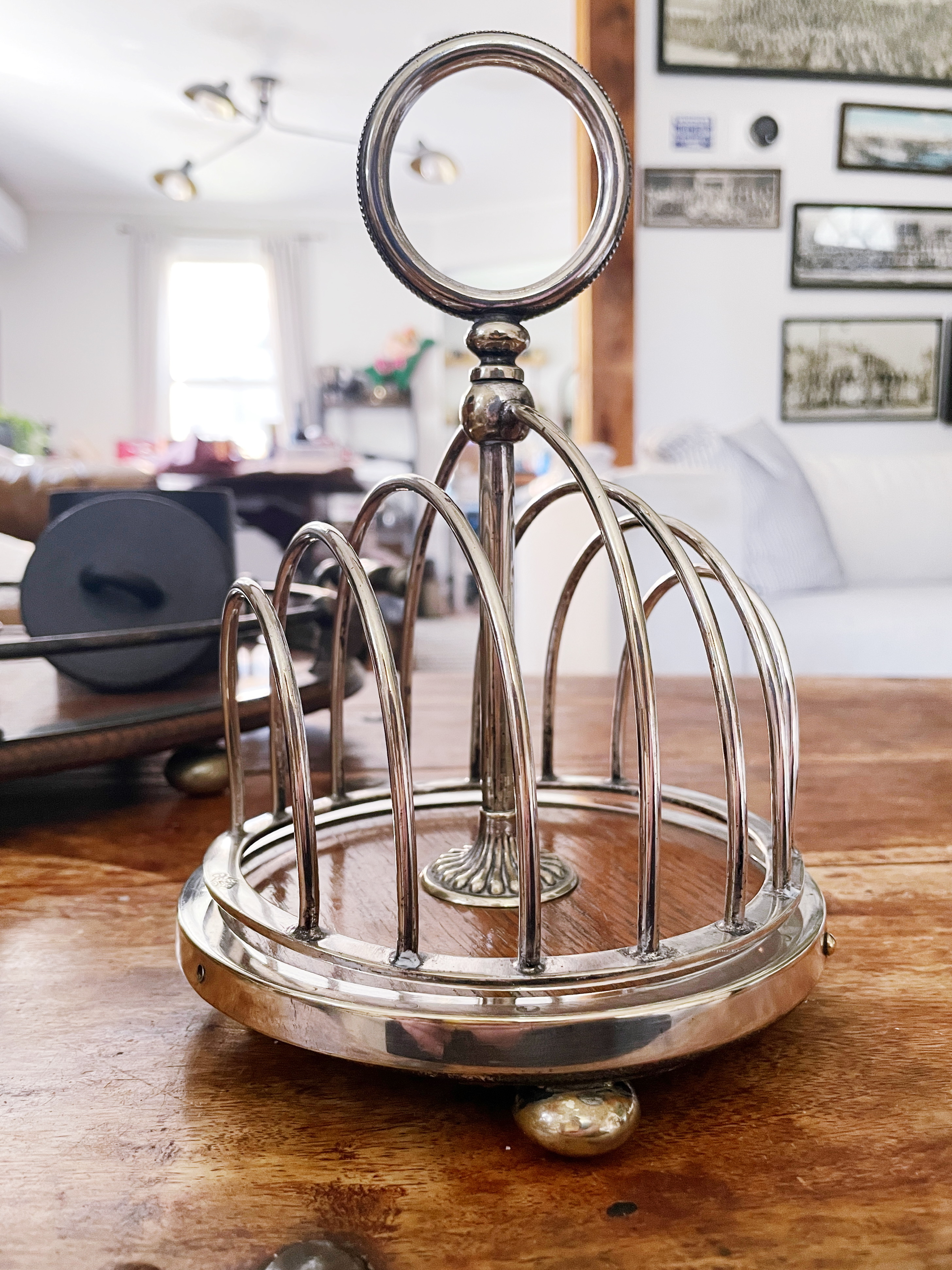 1870s English Silver Plate and Oak Revolving Toast Rack