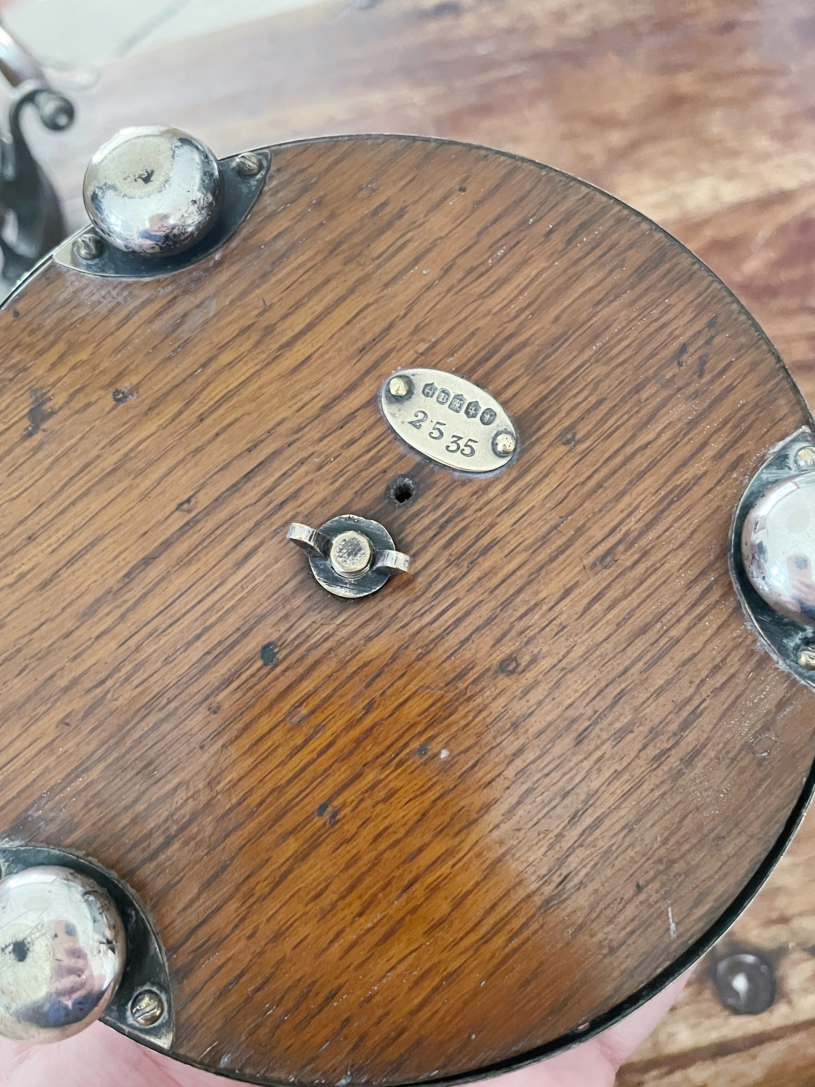 1870s English Silver Plate and Oak Revolving Toast Rack