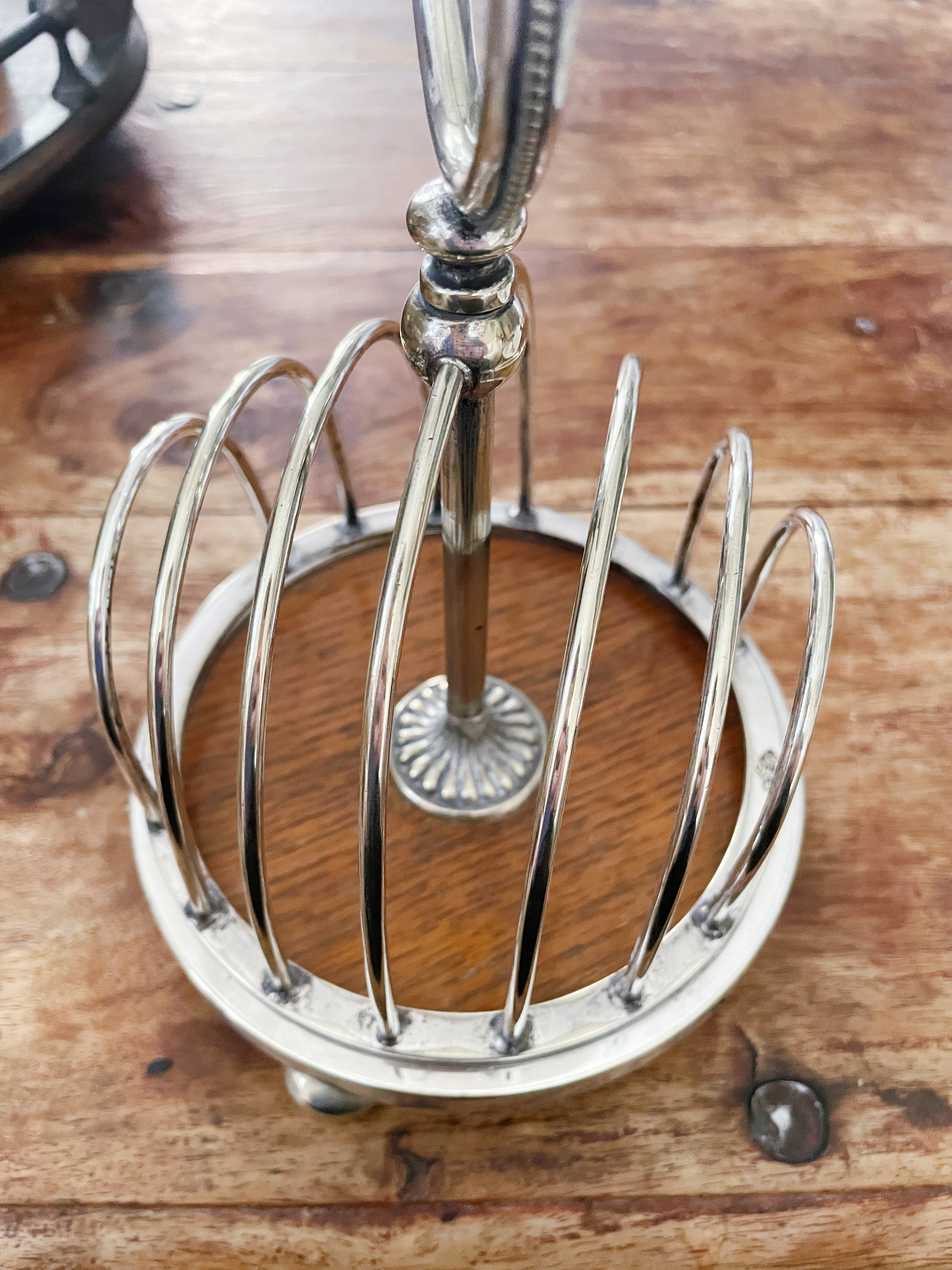 1870s English Silver Plate and Oak Revolving Toast Rack