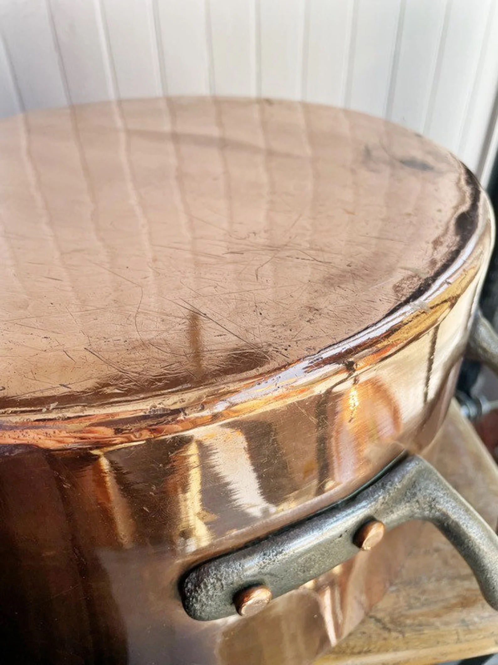 Big Antique Duparquet Copper Rondeau Pot with Lid