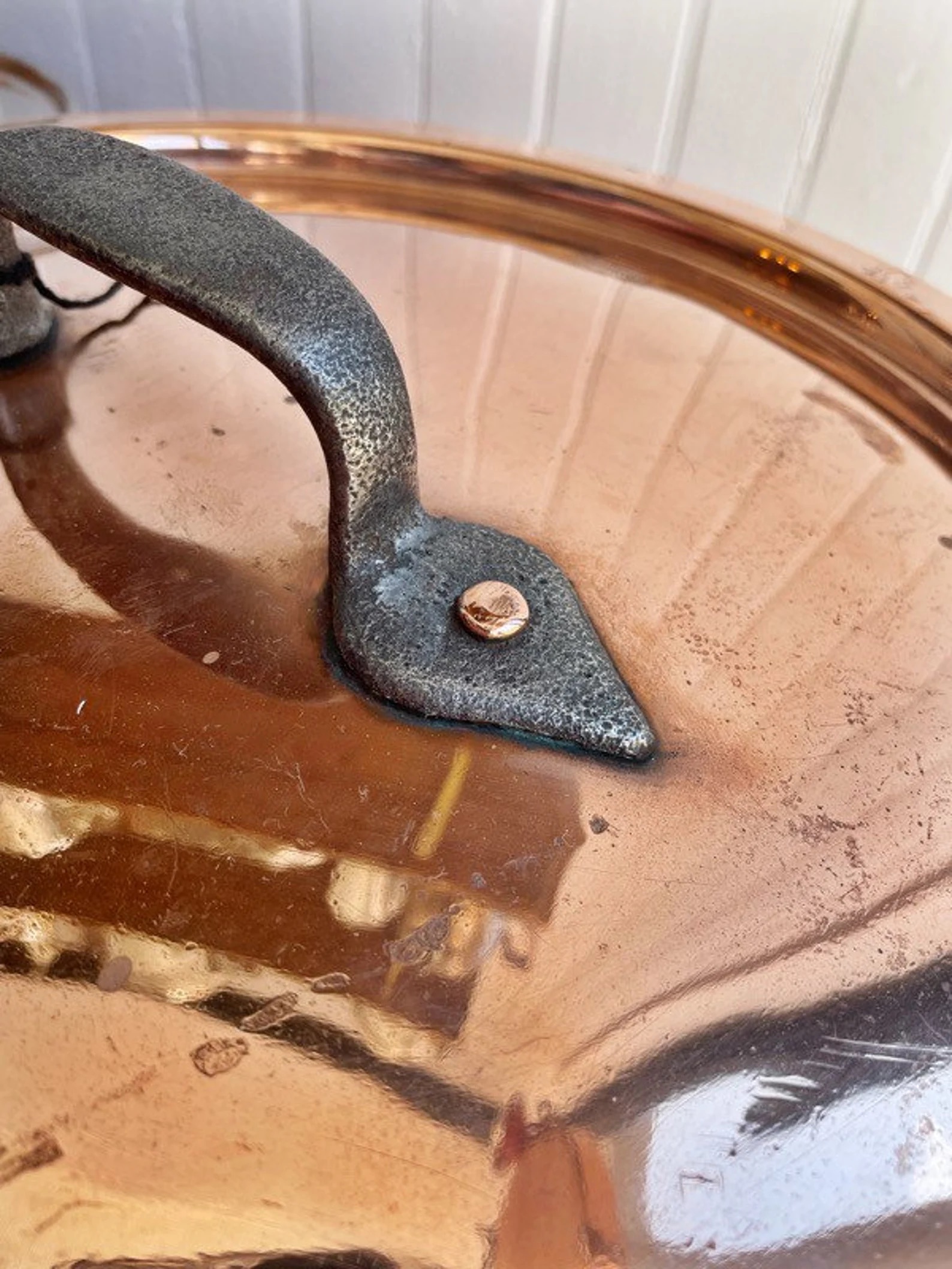 Big Antique Duparquet Copper Rondeau Pot with Lid
