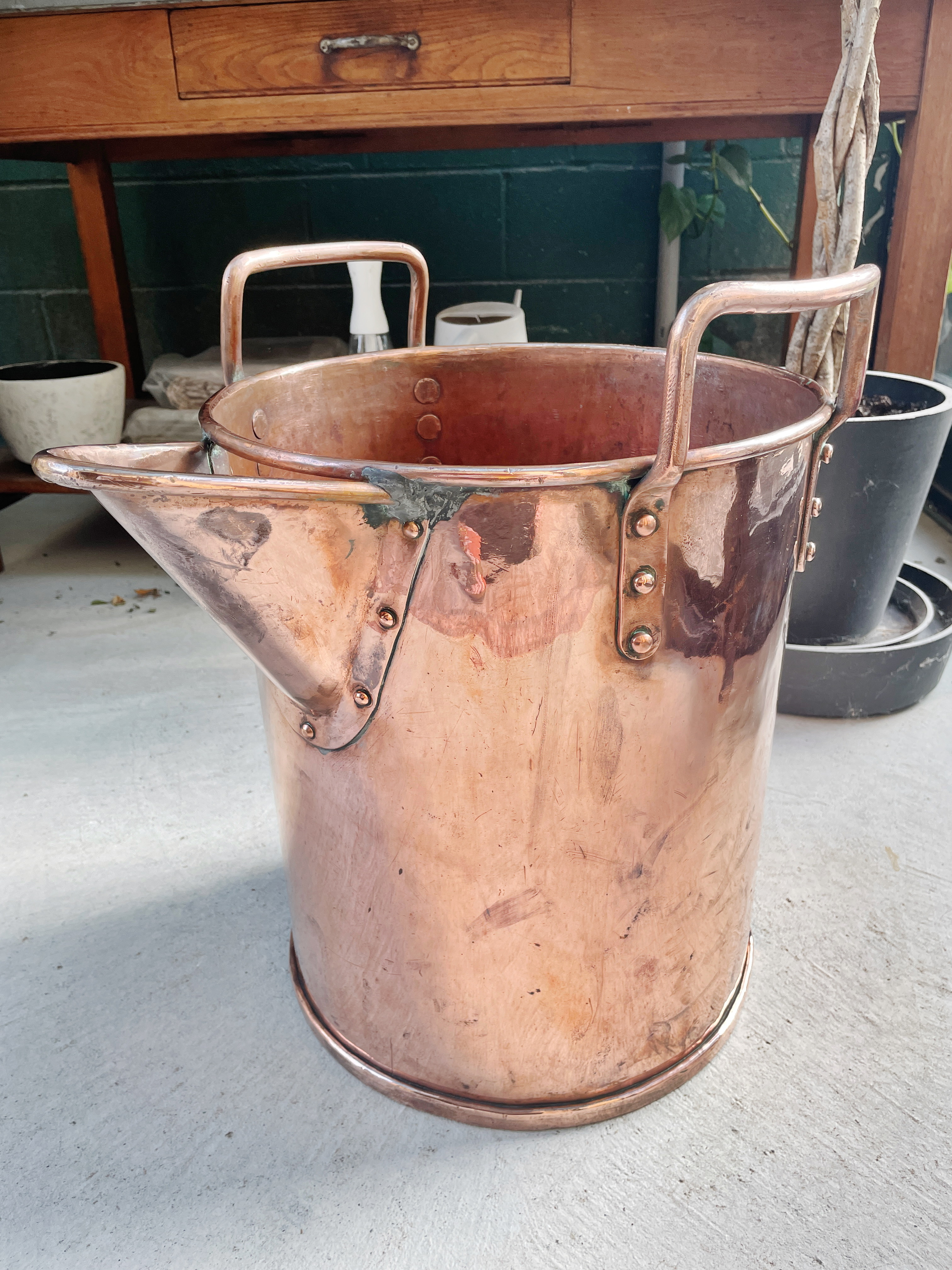 Huge Antique English Riveted Copper Water Pitcher