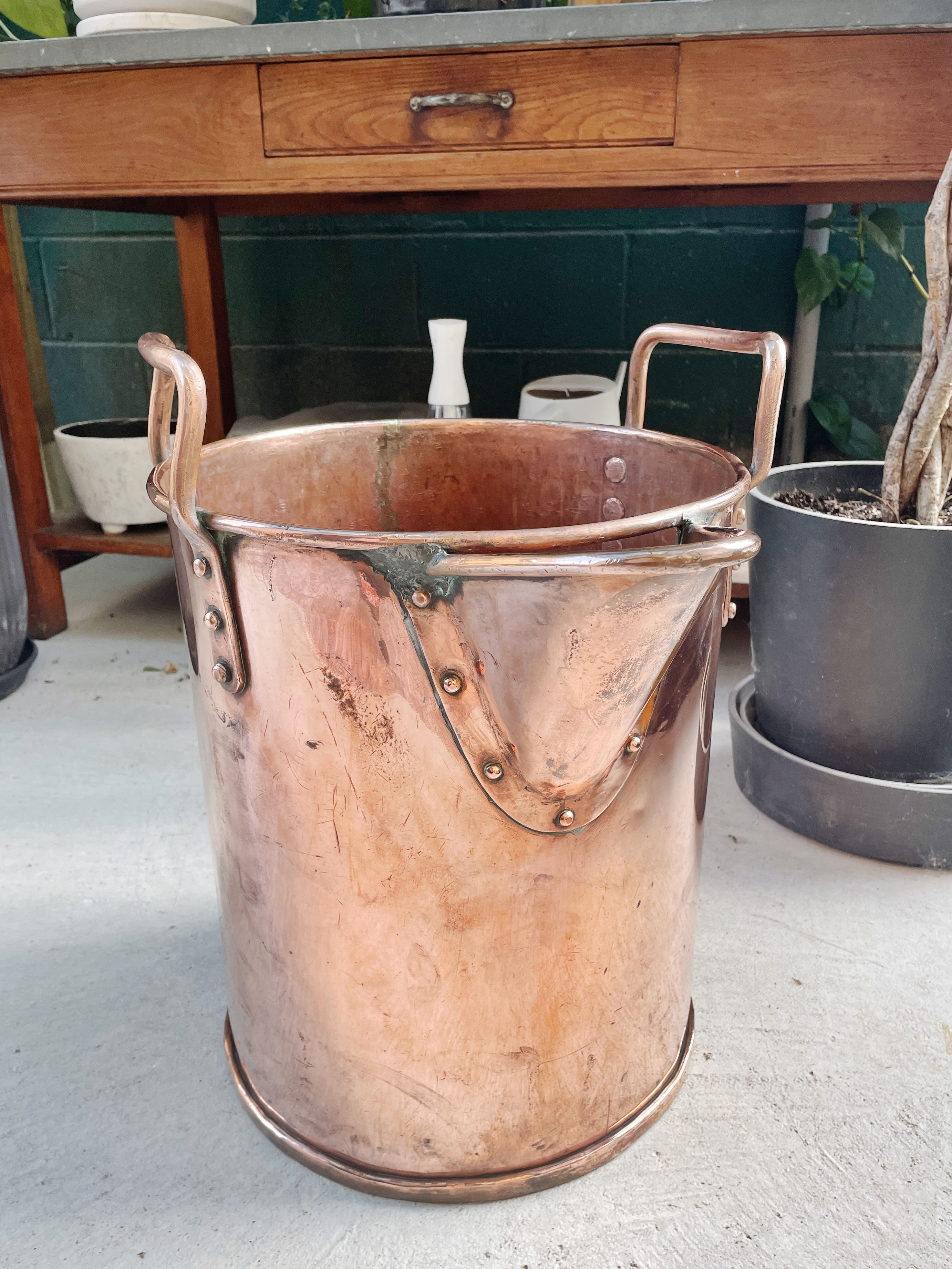 Huge Antique English Riveted Copper Water Pitcher