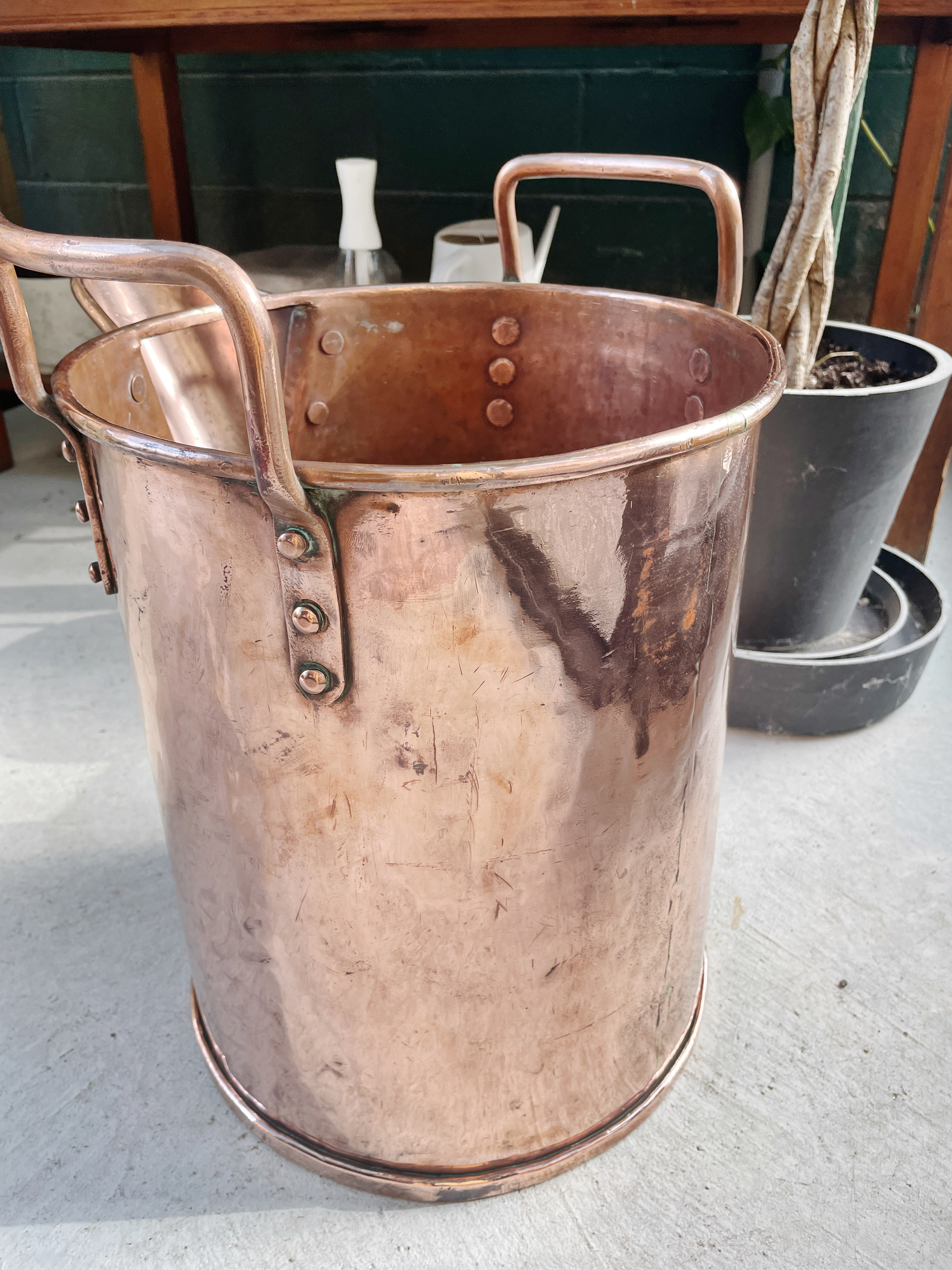 Huge Antique English Riveted Copper Water Pitcher