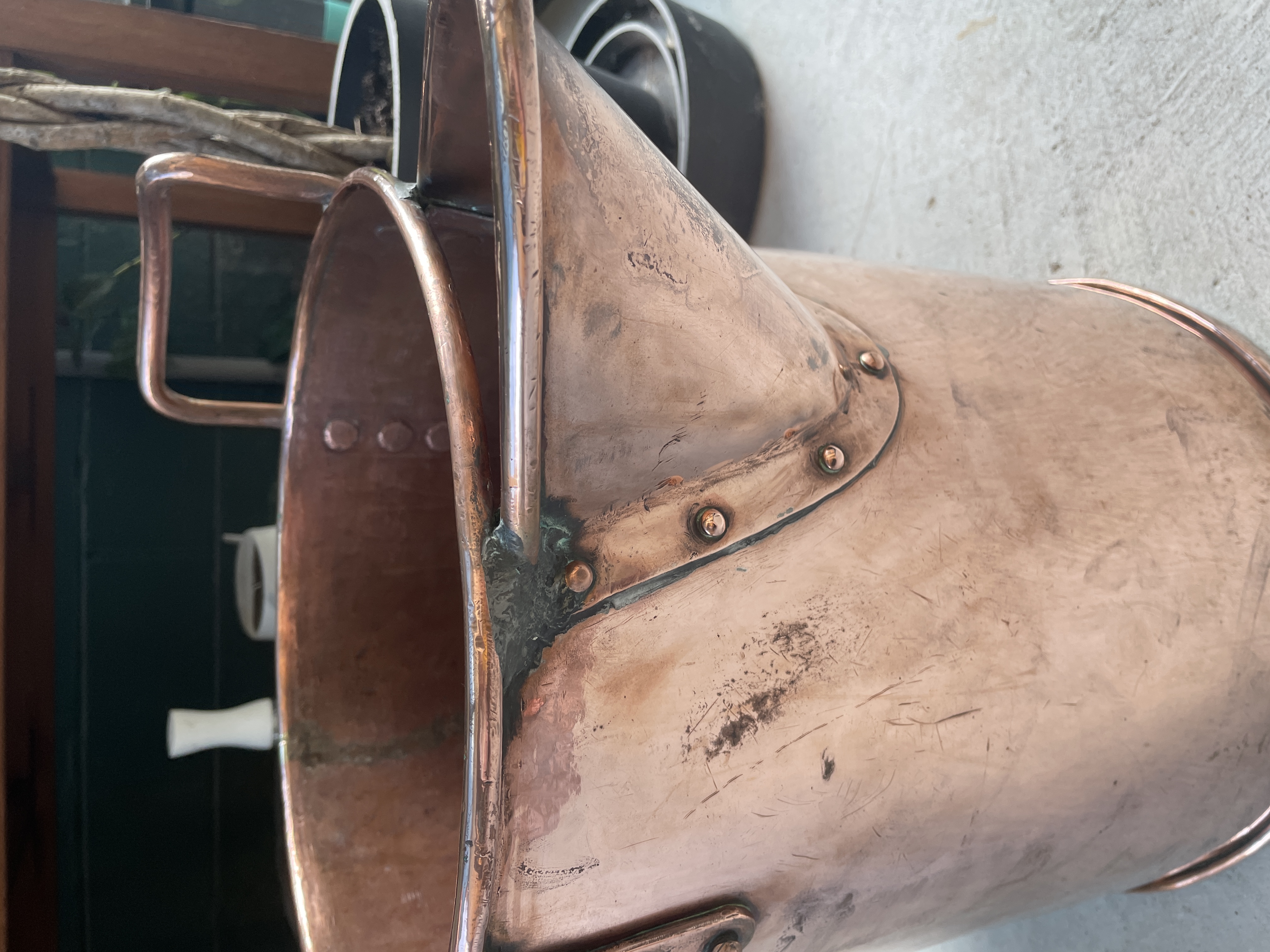 Huge Antique English Riveted Copper Water Pitcher