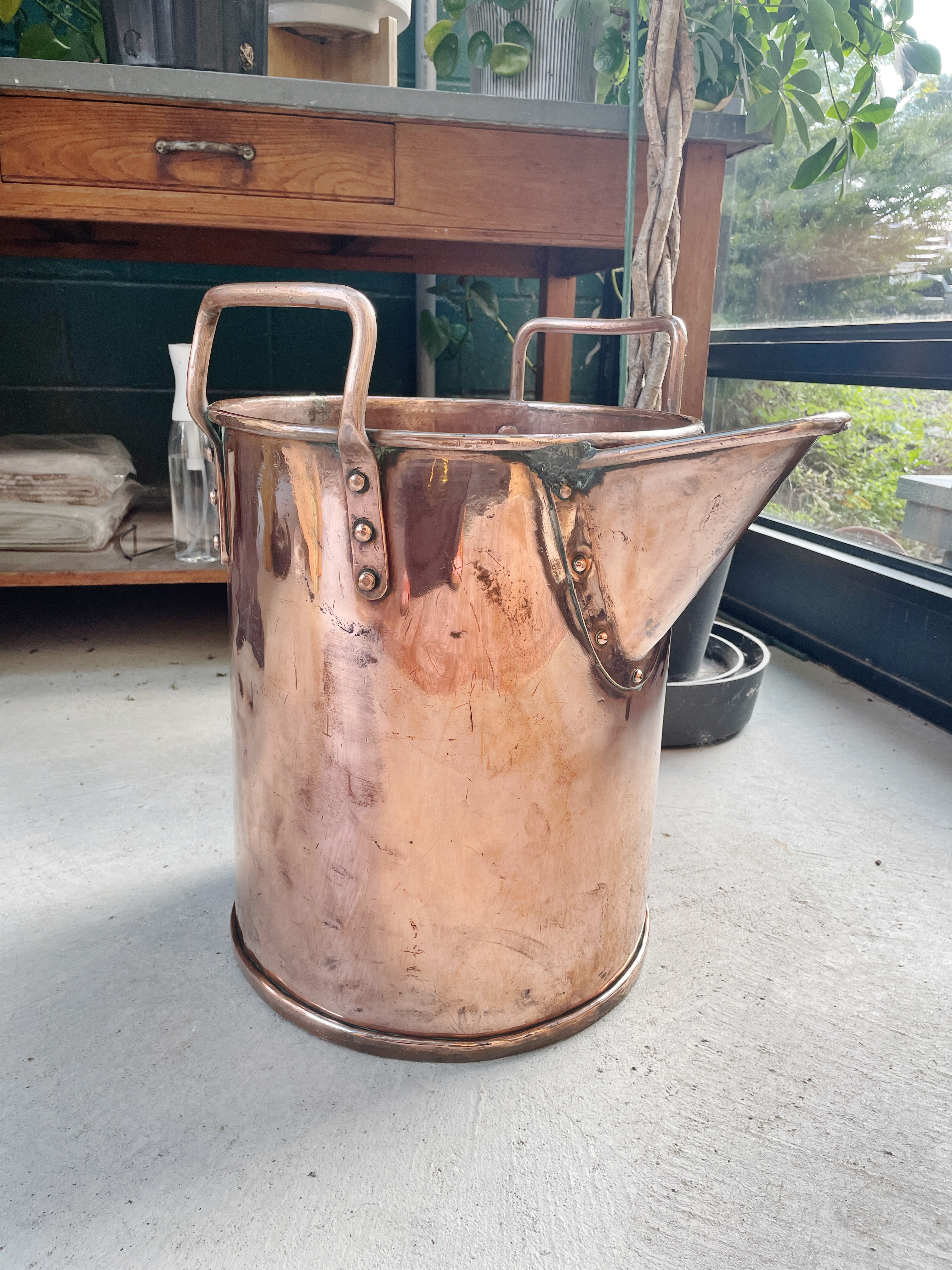 Huge Antique English Riveted Copper Water Pitcher