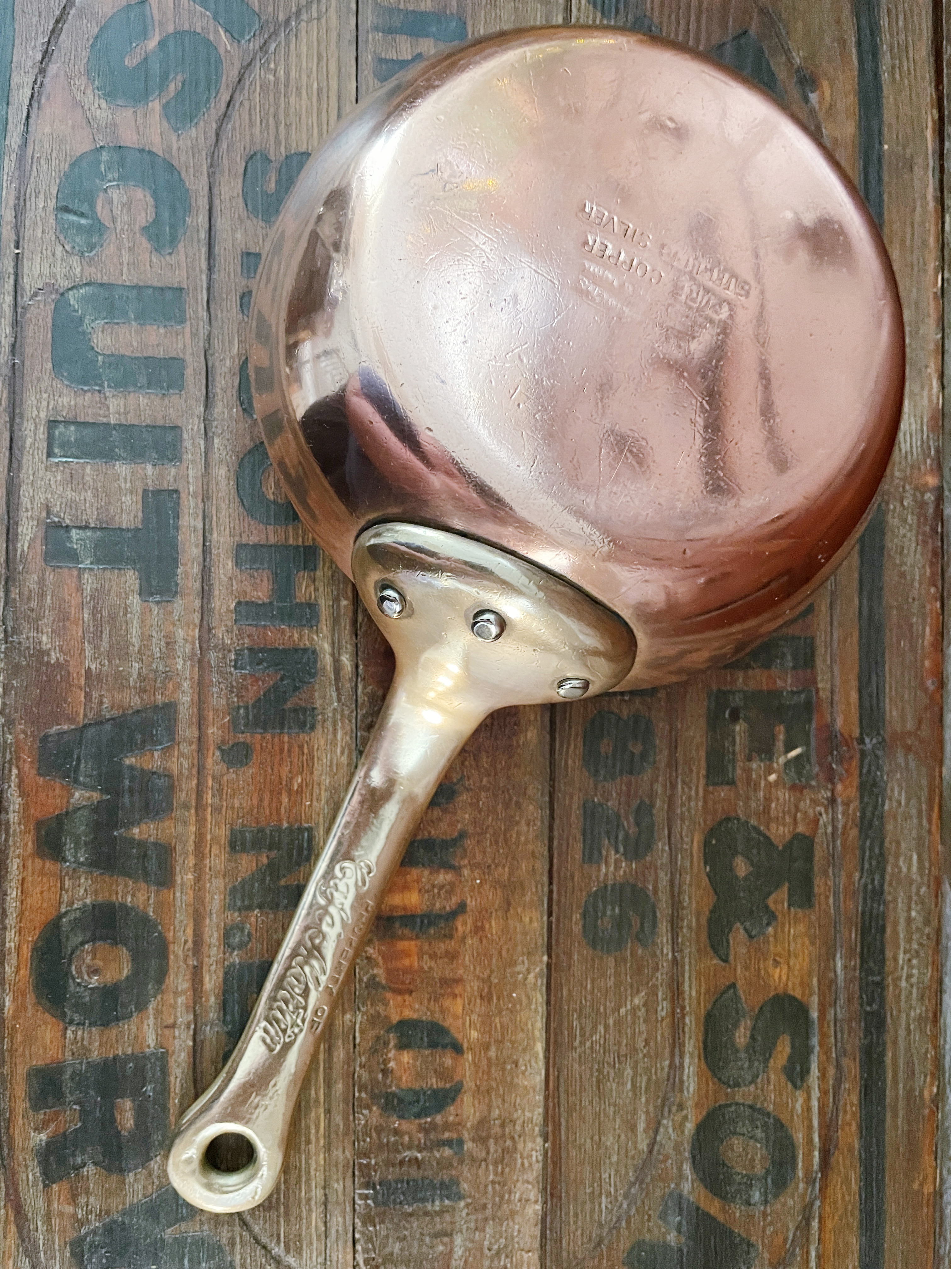Antique Heinrichs Copper & Sterling Pan from Café Martin NYC
