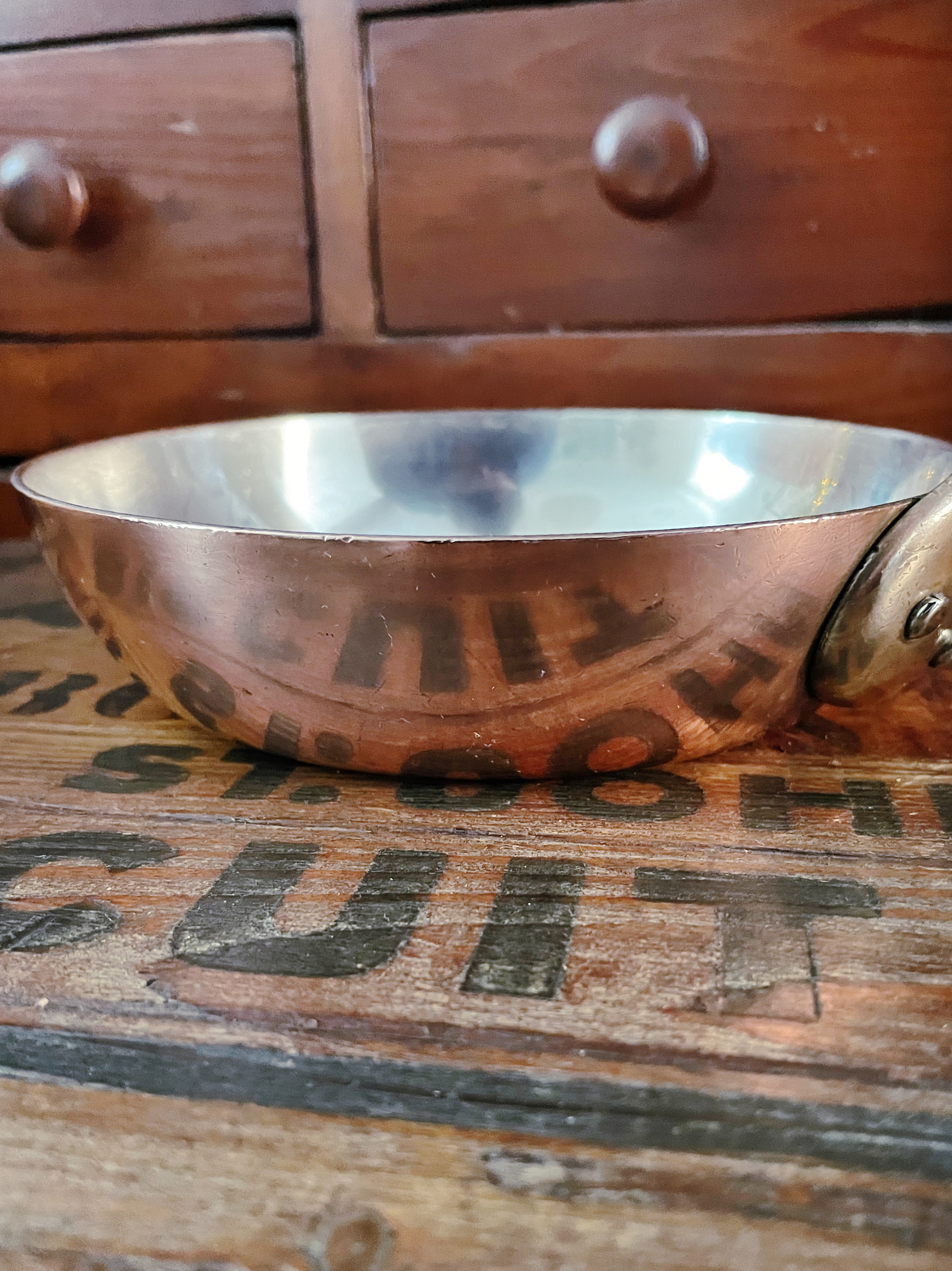 Antique Heinrichs Copper & Sterling Pan from Café Martin NYC