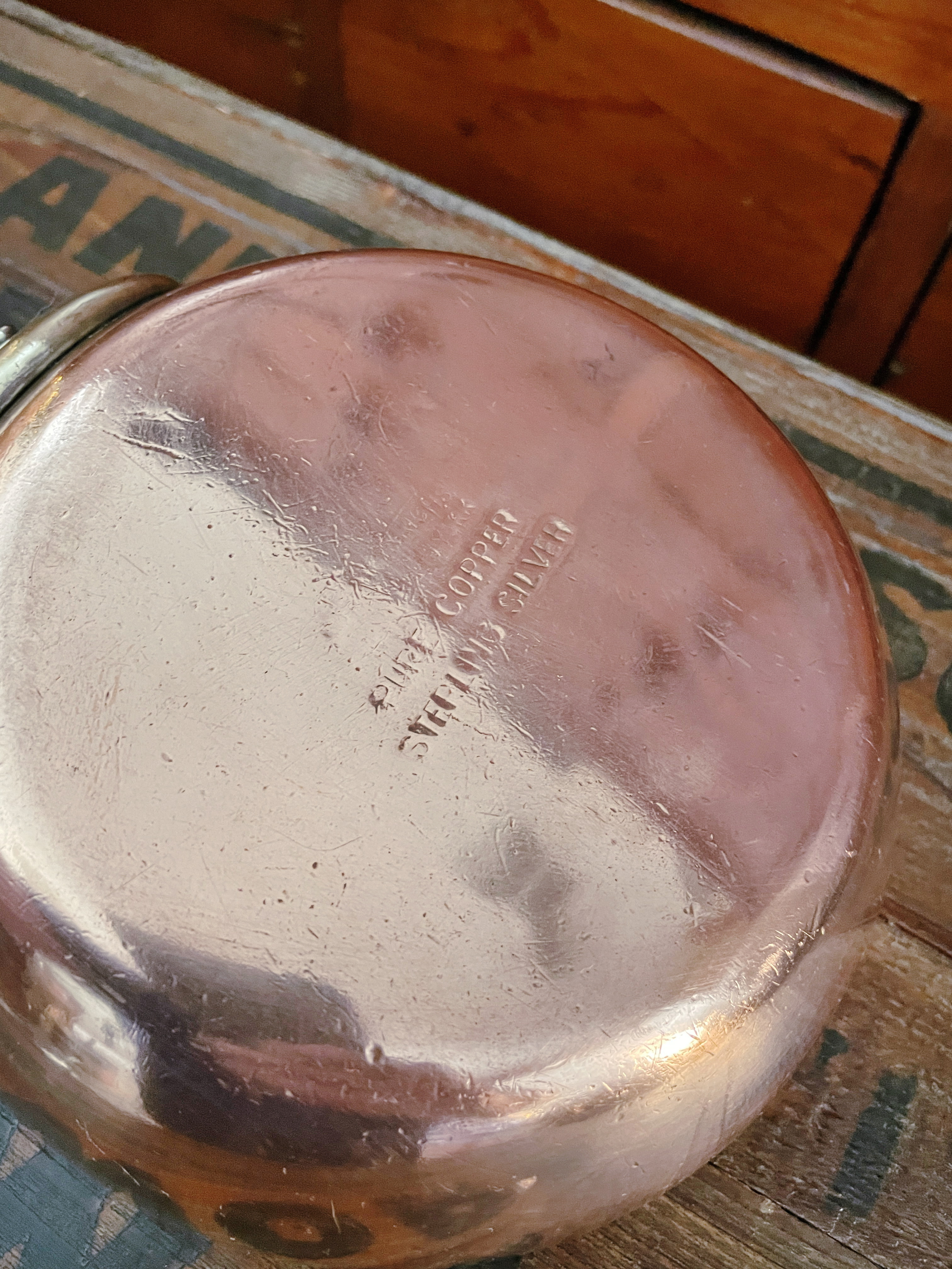 Antique Heinrichs Copper & Sterling Pan from Café Martin NYC