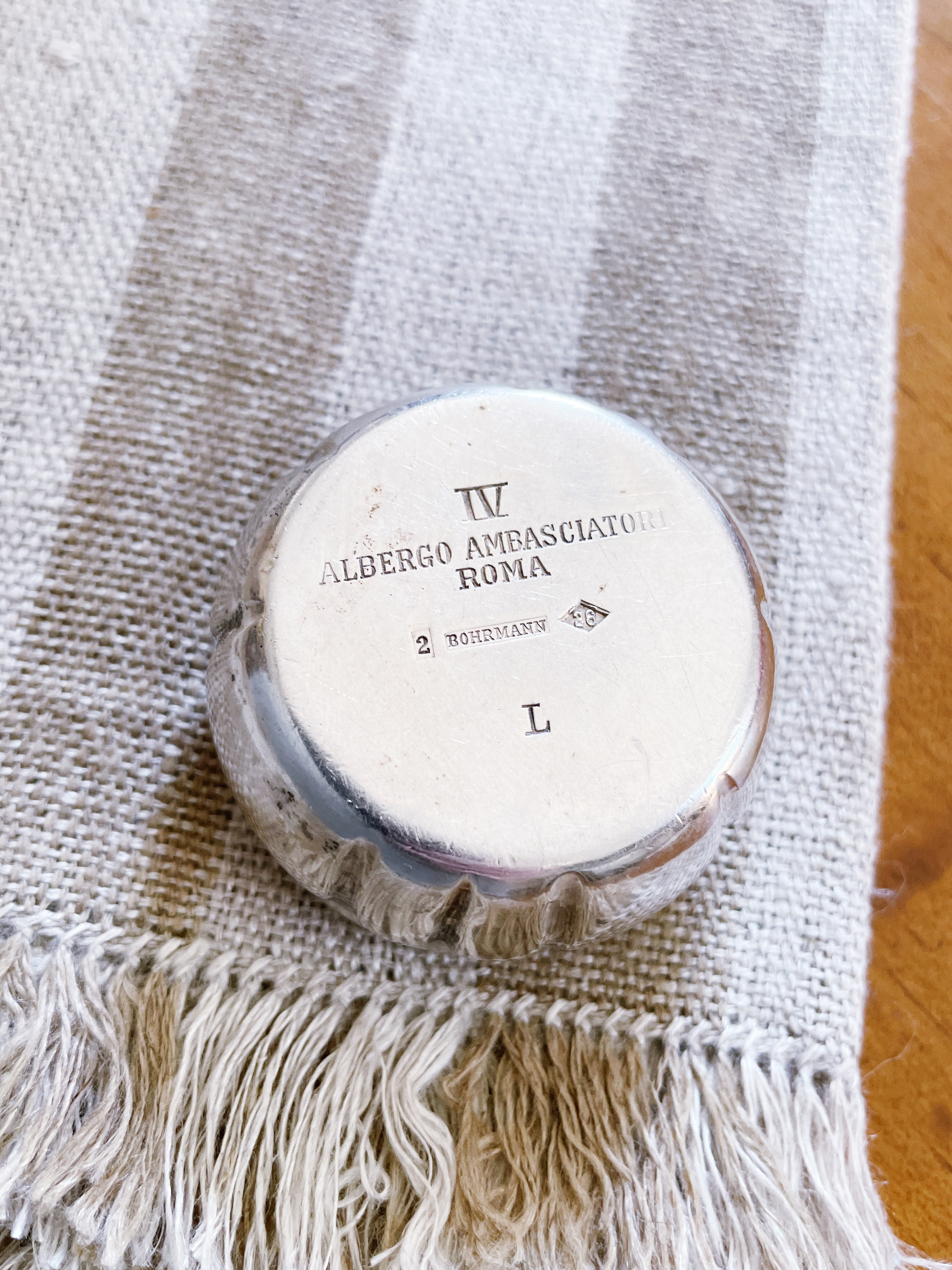 Antique Silver Plated Salt Cellar from Ambasciatori Hotel in Rome Italy
