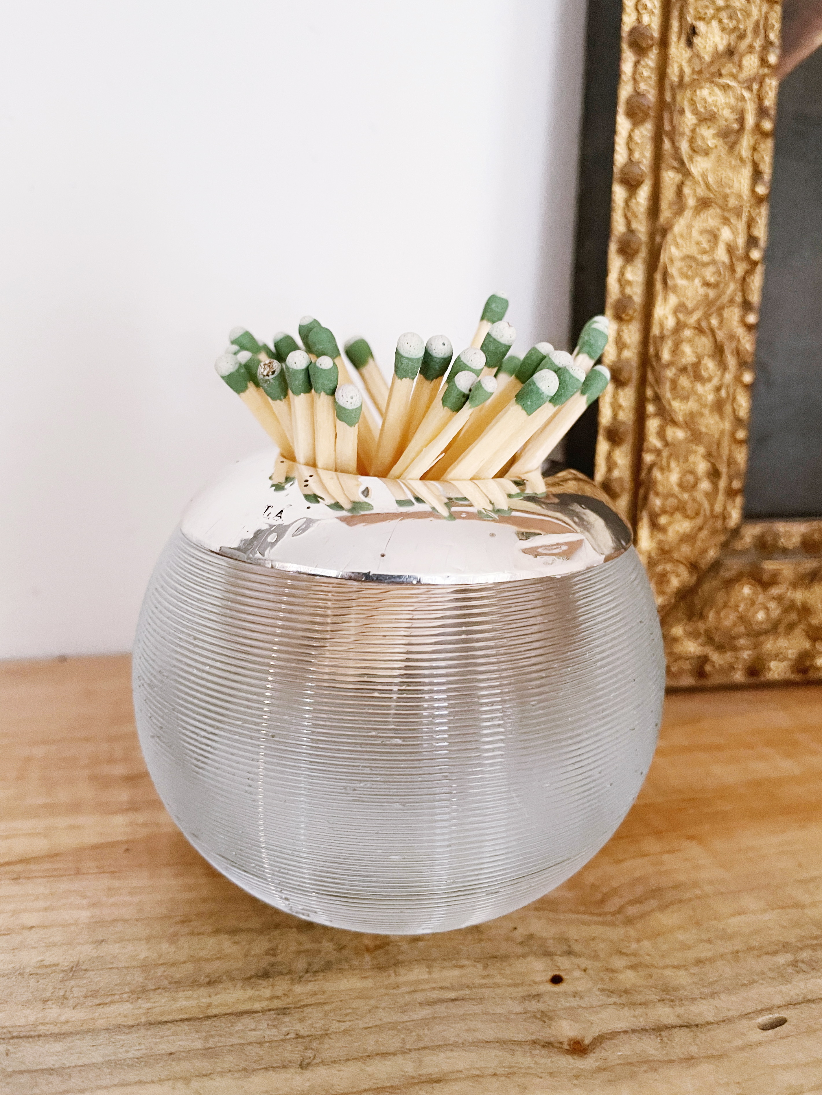 1910s Antique Sterling Silver and Glass Match Striker