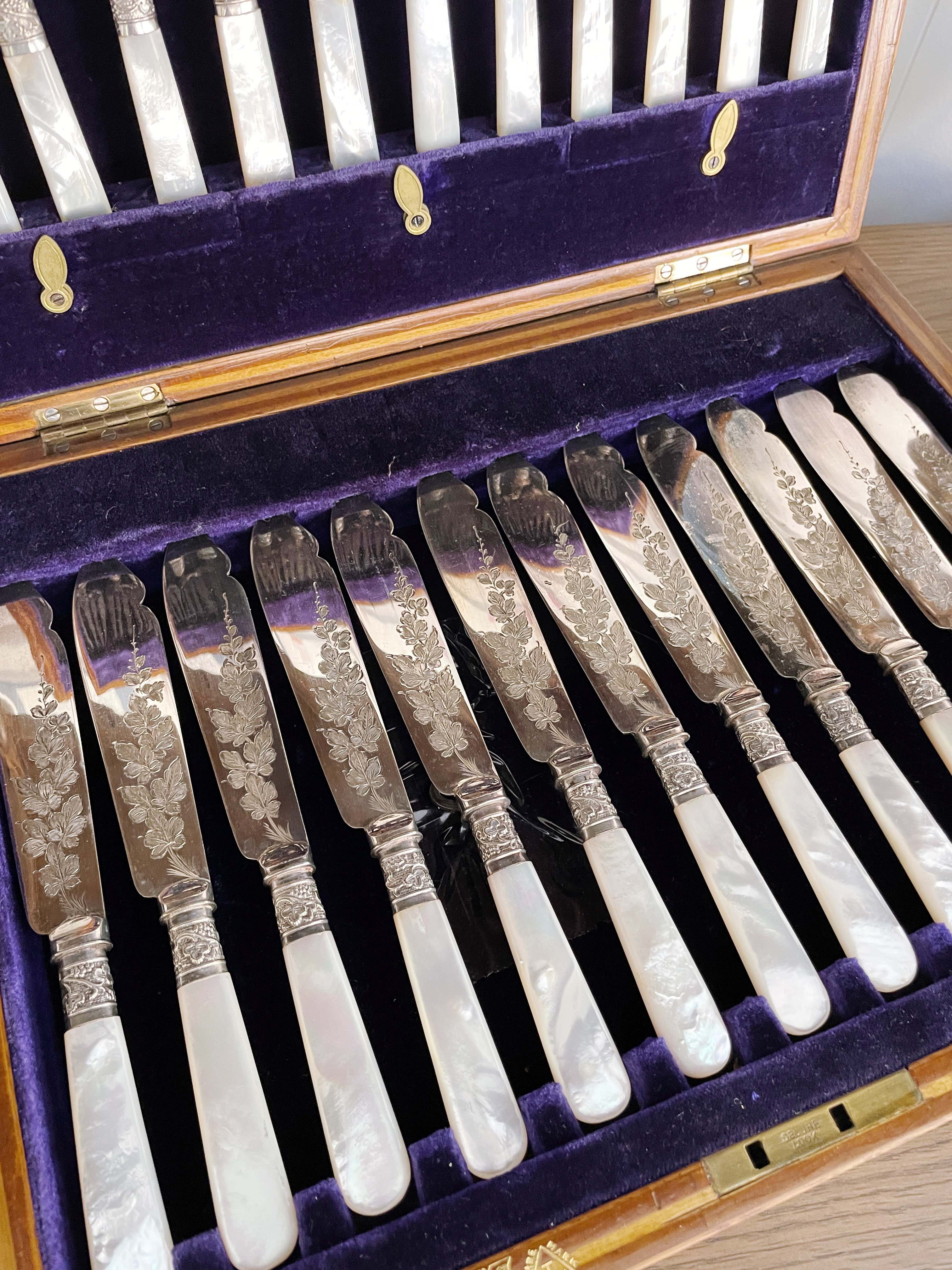 Antique Silver & Mother of Pearl Fish Service for 12