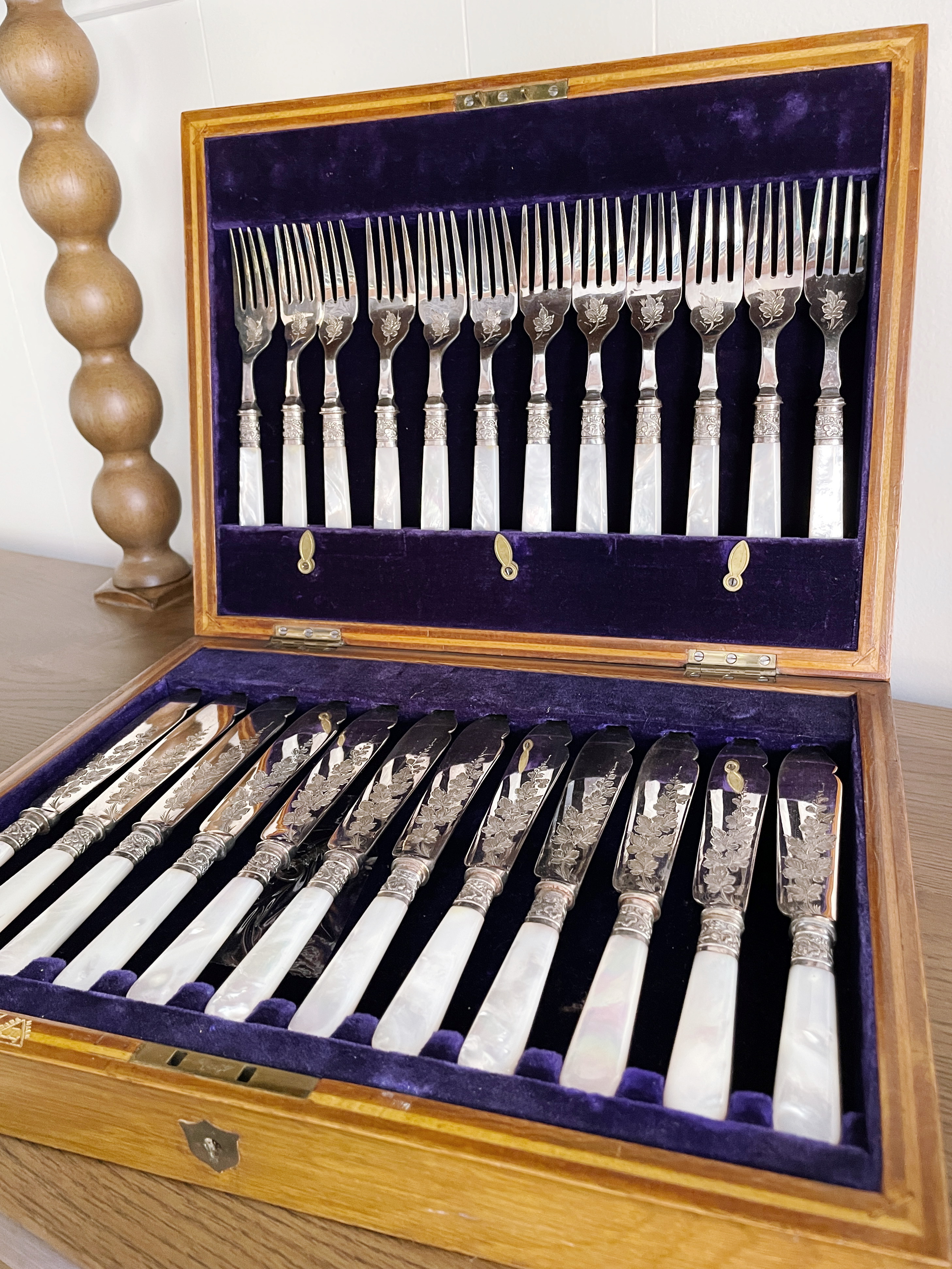 Antique Silver & Mother of Pearl Fish Service for 12