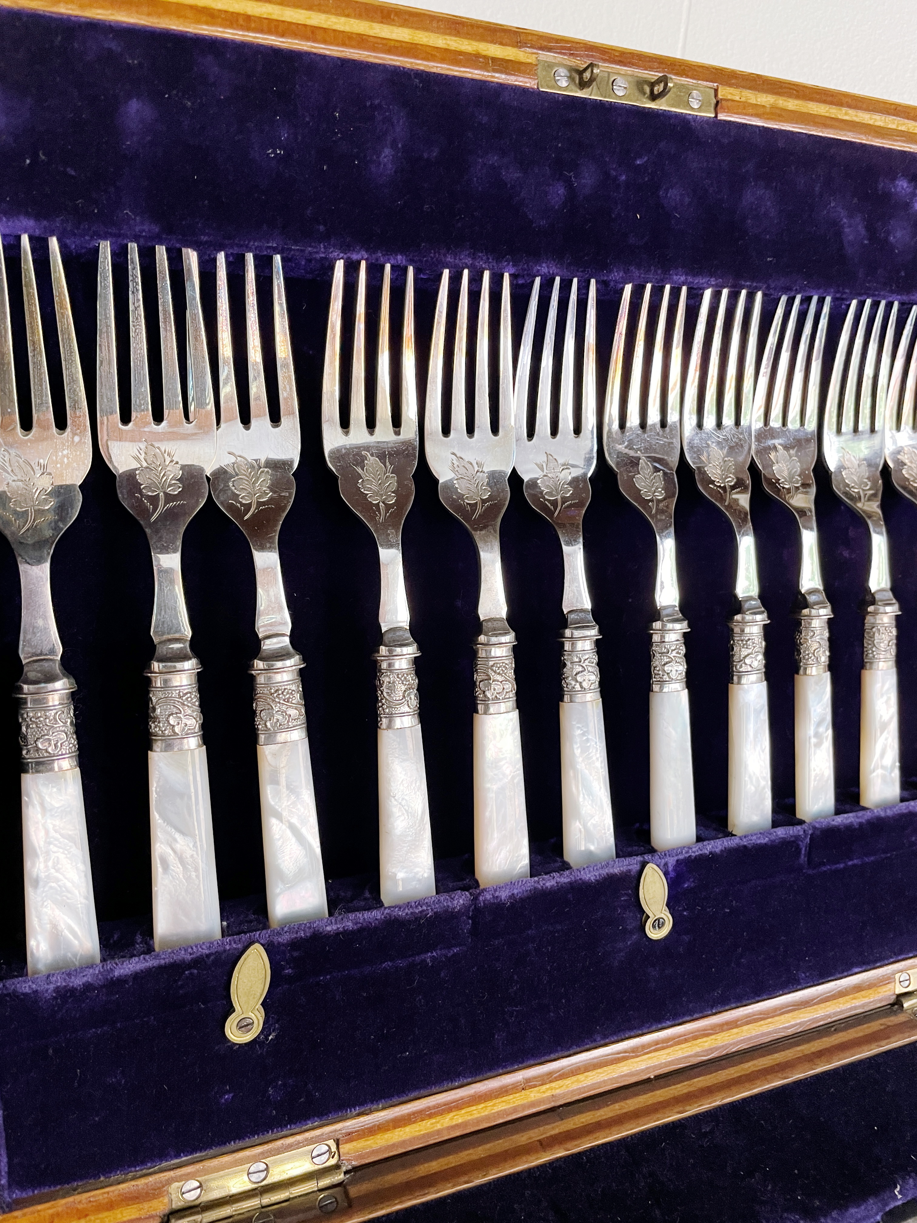 Antique Silver & Mother of Pearl Fish Service for 12