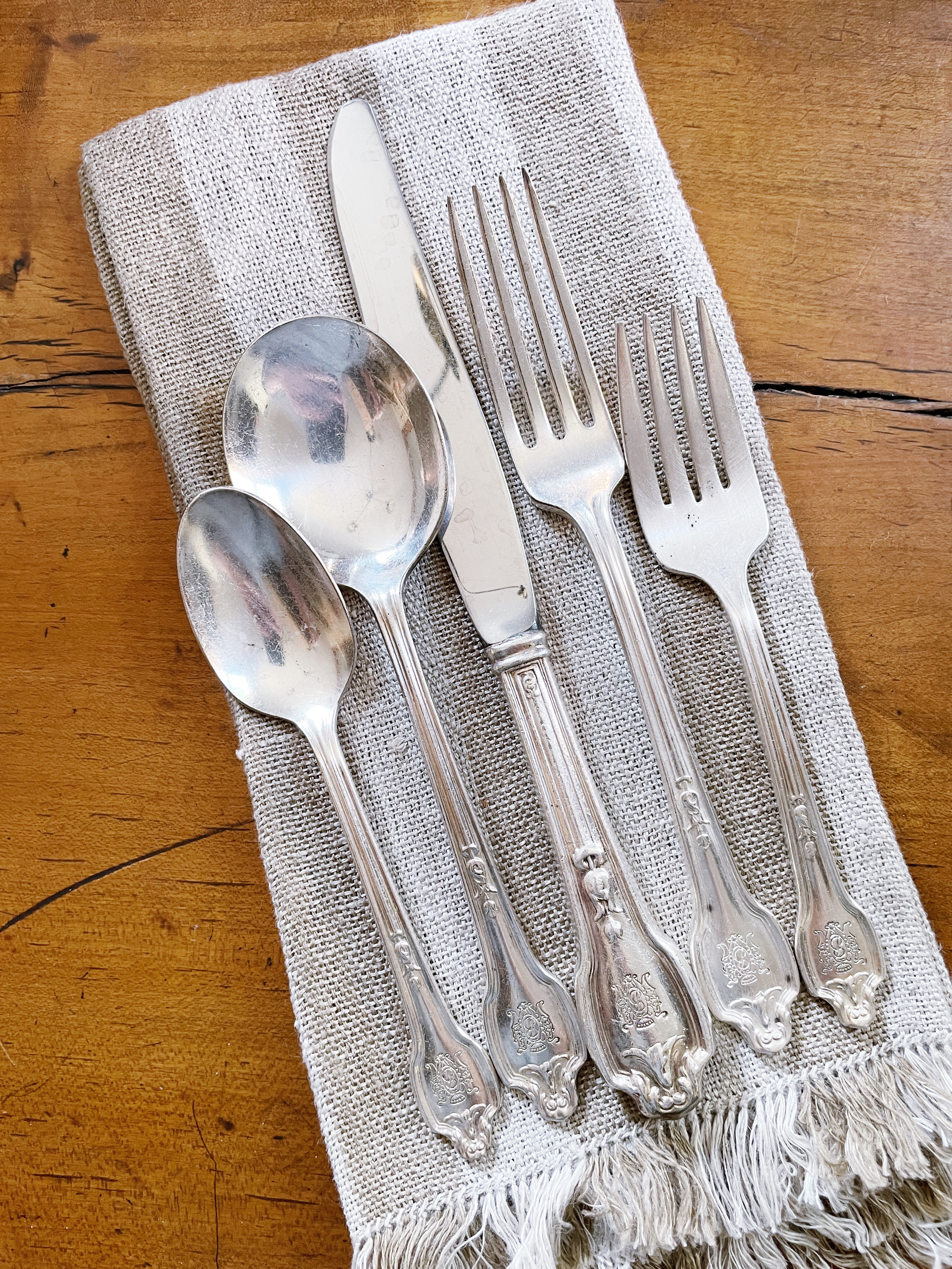 Service for 12 - Silver Plated Hotel Flatware with B Monogram - 60 Pieces