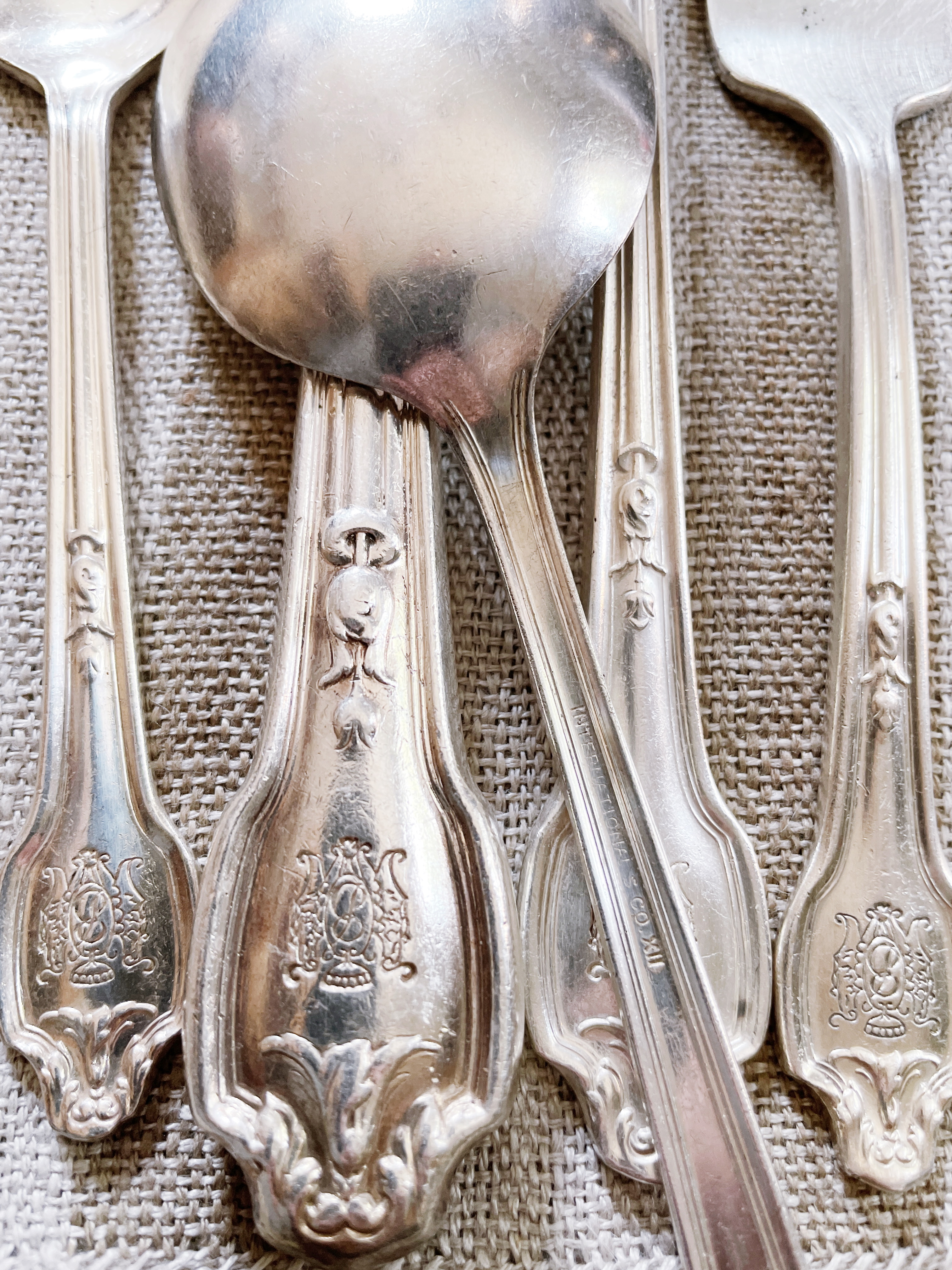 Service for 12 - Silver Plated Hotel Flatware with B Monogram - 60 Pieces