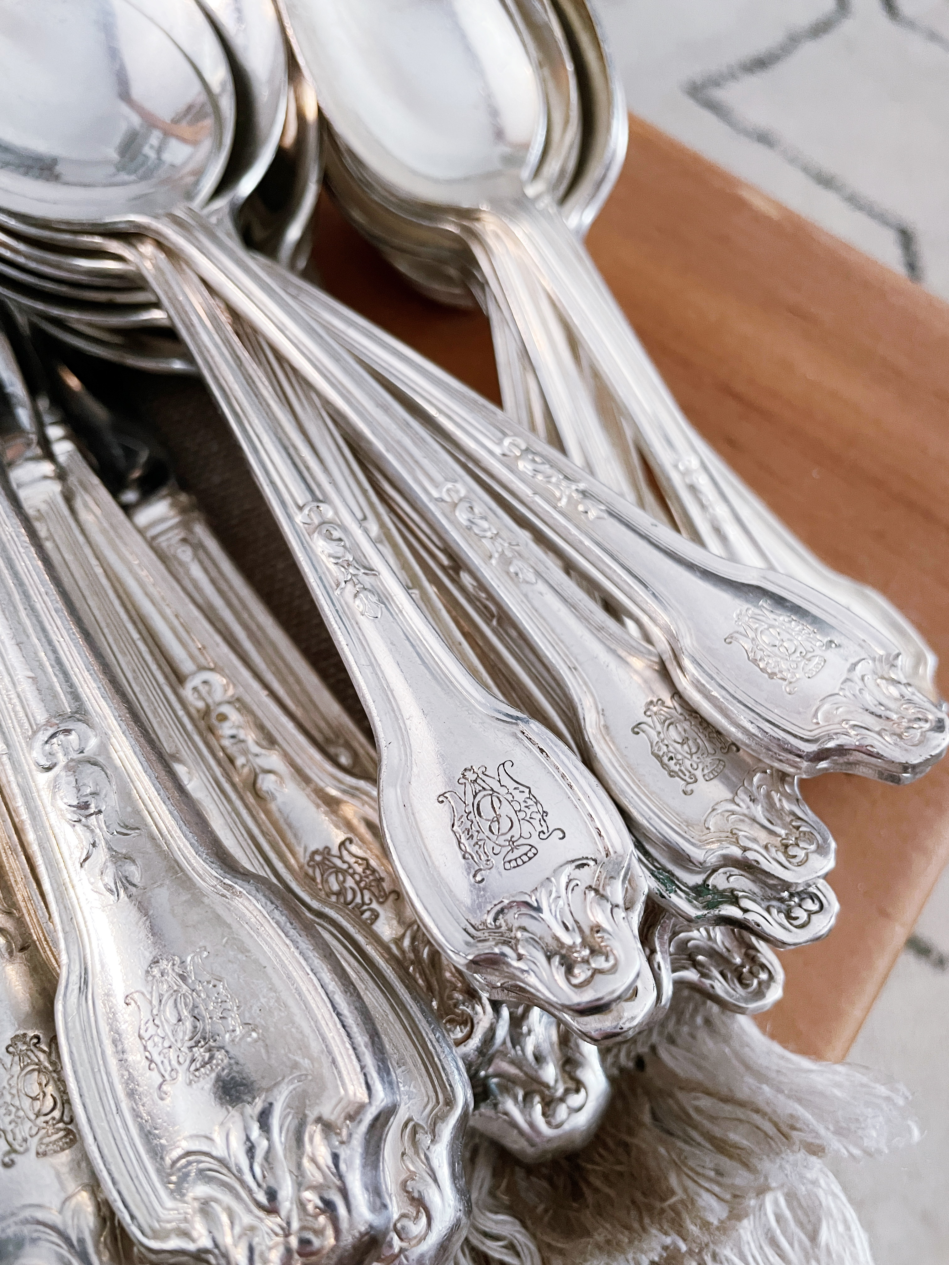 Service for 12 - Silver Plated Hotel Flatware with B Monogram - 60 Pieces