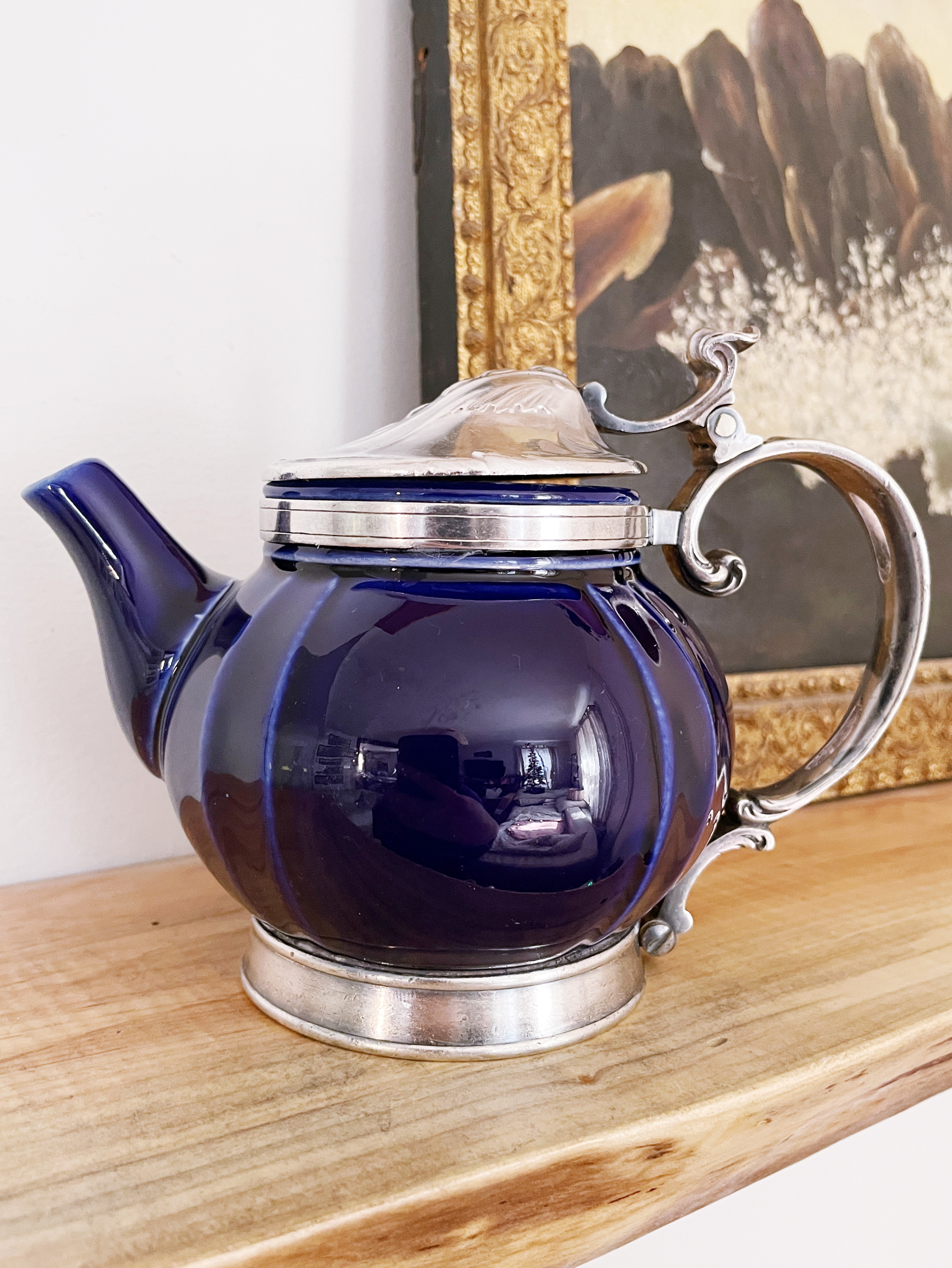 Antique Christofle Silver & Porcelain Teapot from The Ritz Hotel