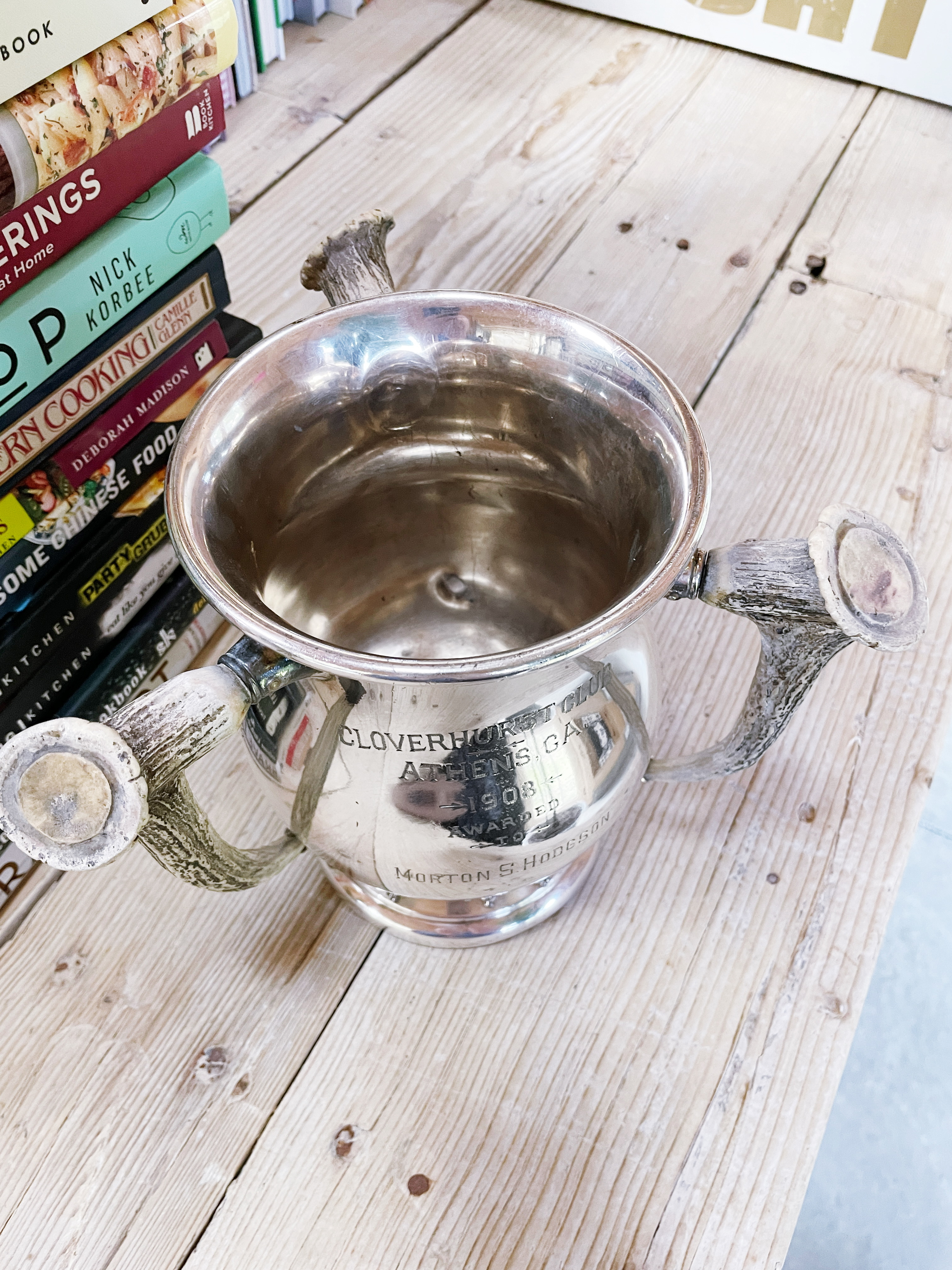 1908 Silver Plated Athens GA Golf Trophy with Deer Antler Handles