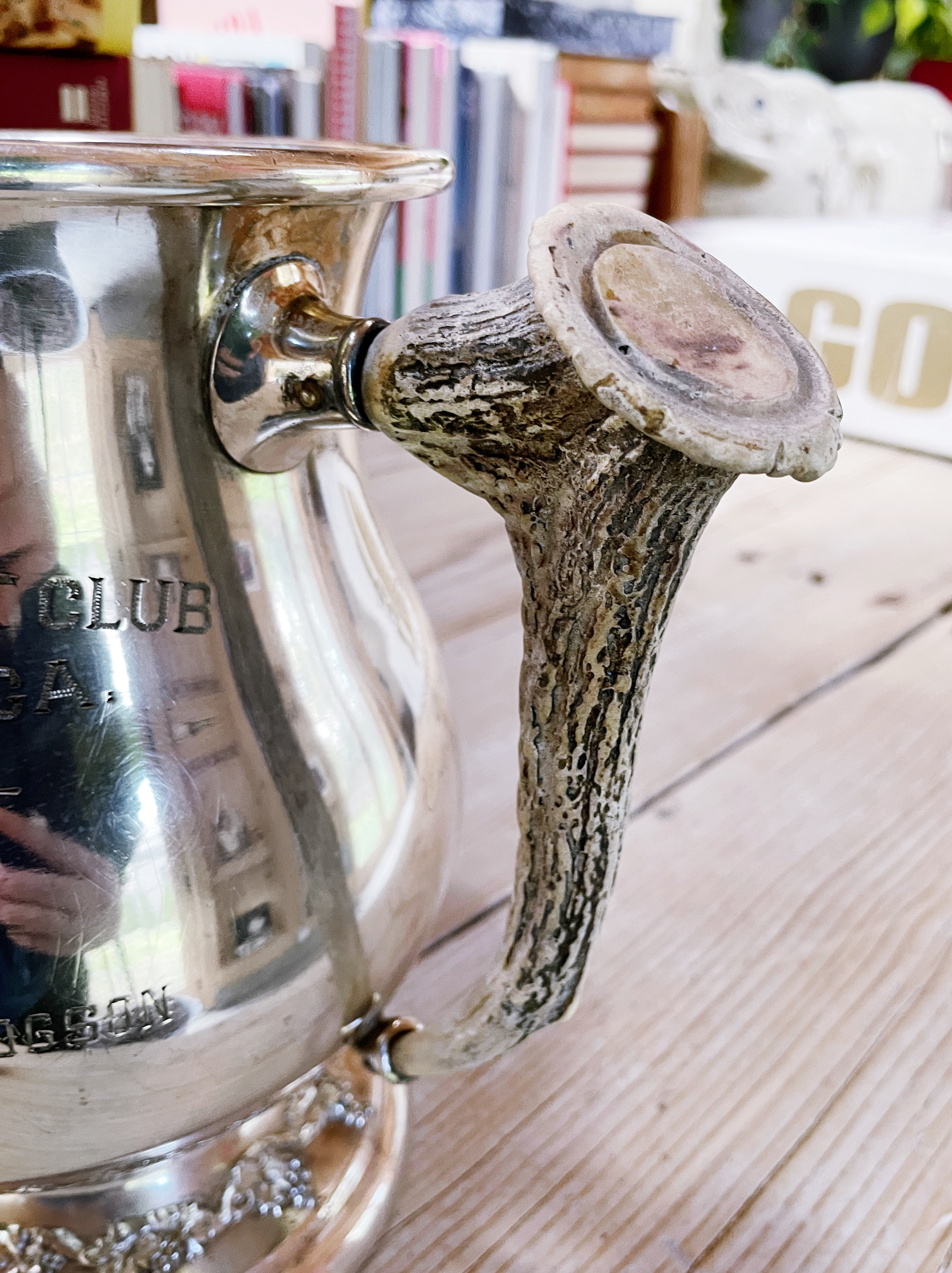 1908 Silver Plated Athens GA Golf Trophy with Deer Antler Handles