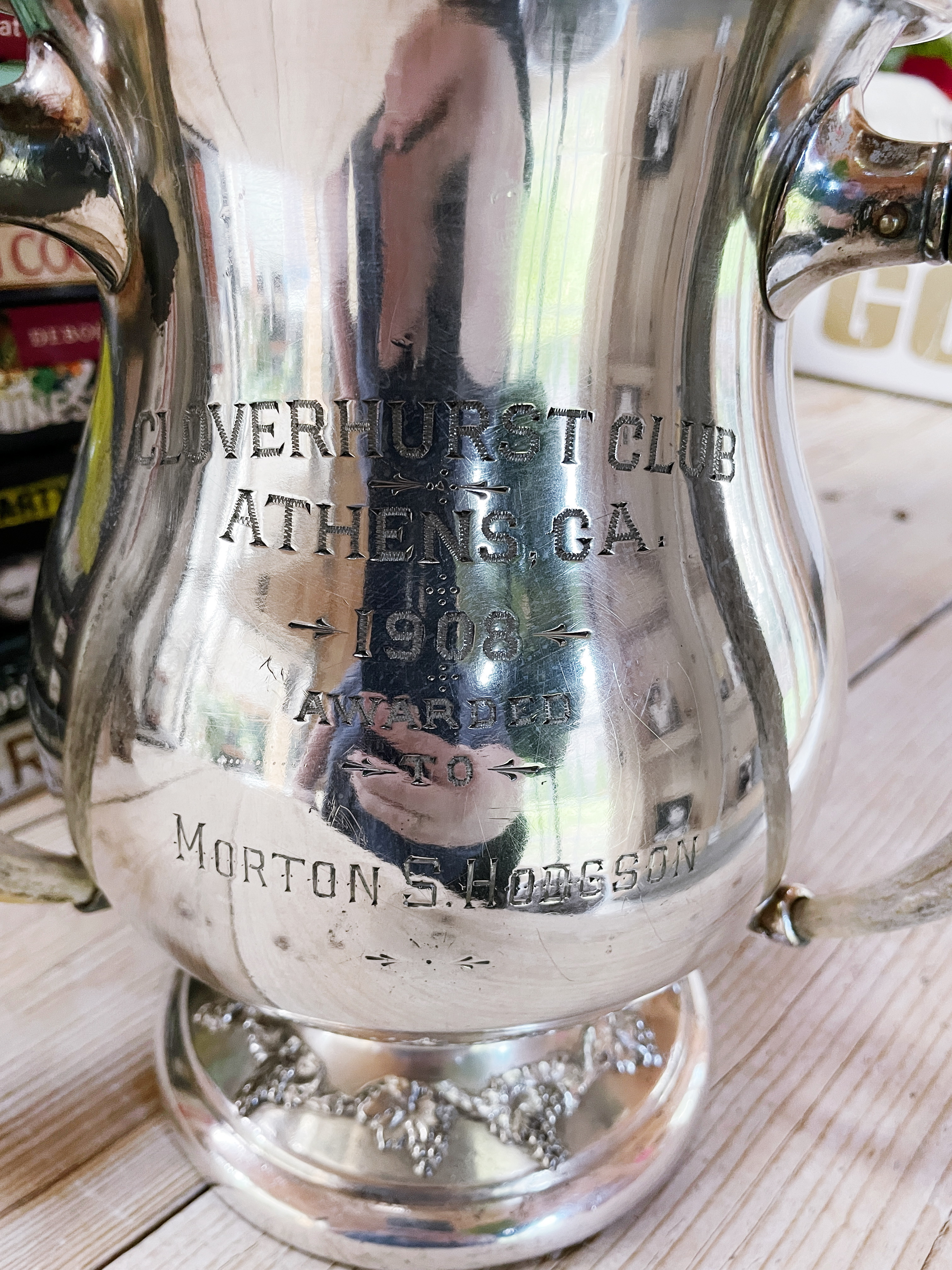 1908 Silver Plated Athens GA Golf Trophy with Deer Antler Handles