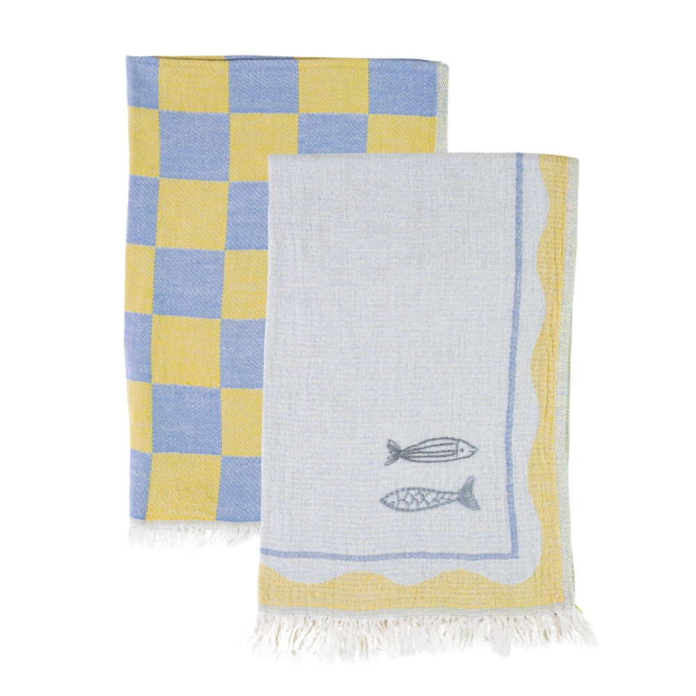 Sardine - Hand Embroidered Kitchen Towel Set