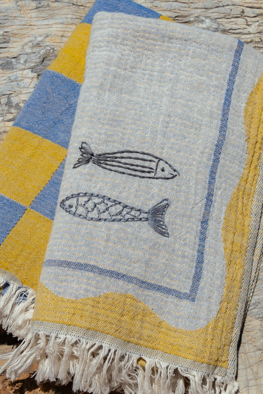 Sardine - Hand Embroidered Kitchen Towel Set