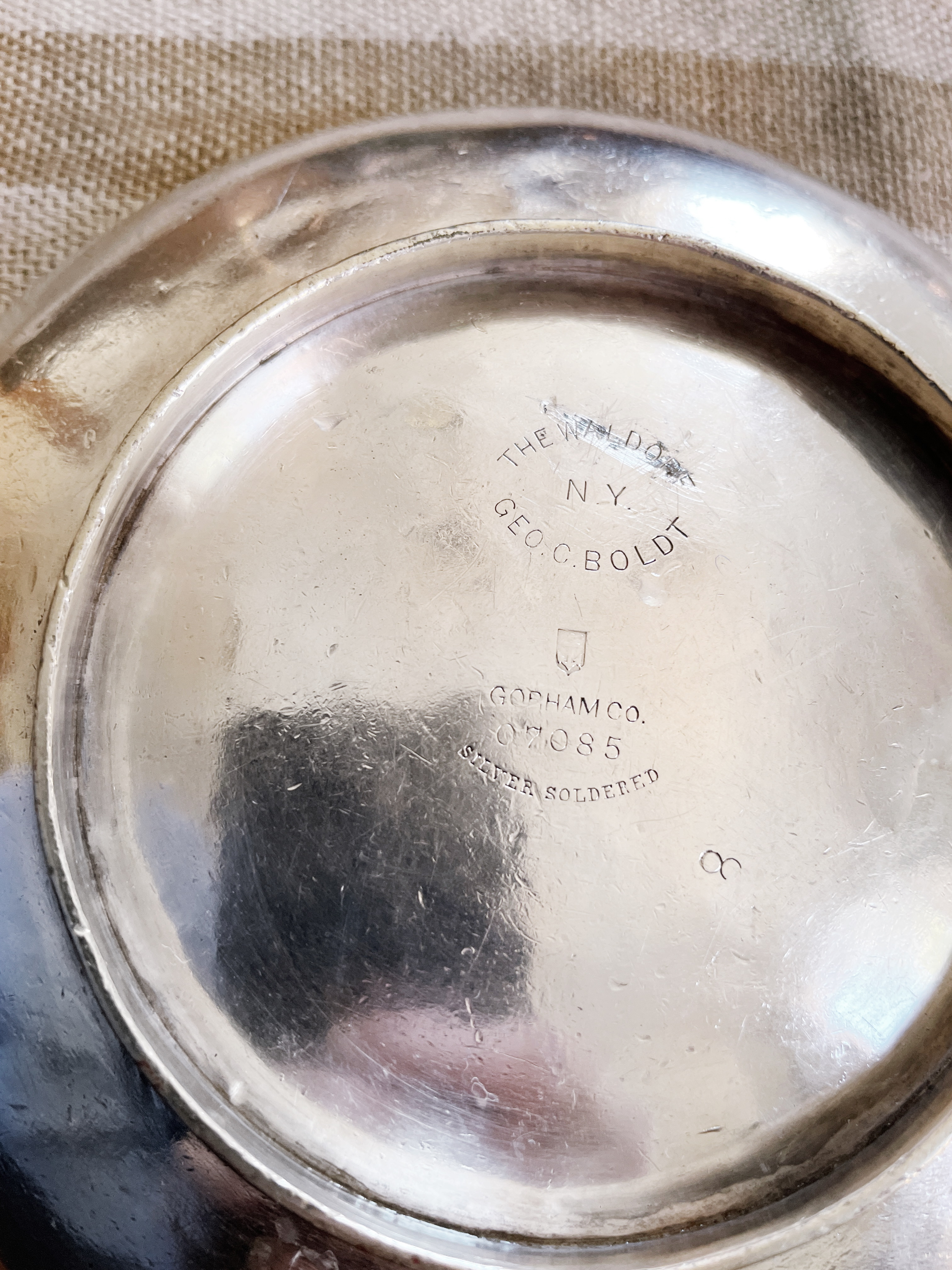 Antique 1893 Silver Plated Footed Dish from The Waldorf Hotel NYC