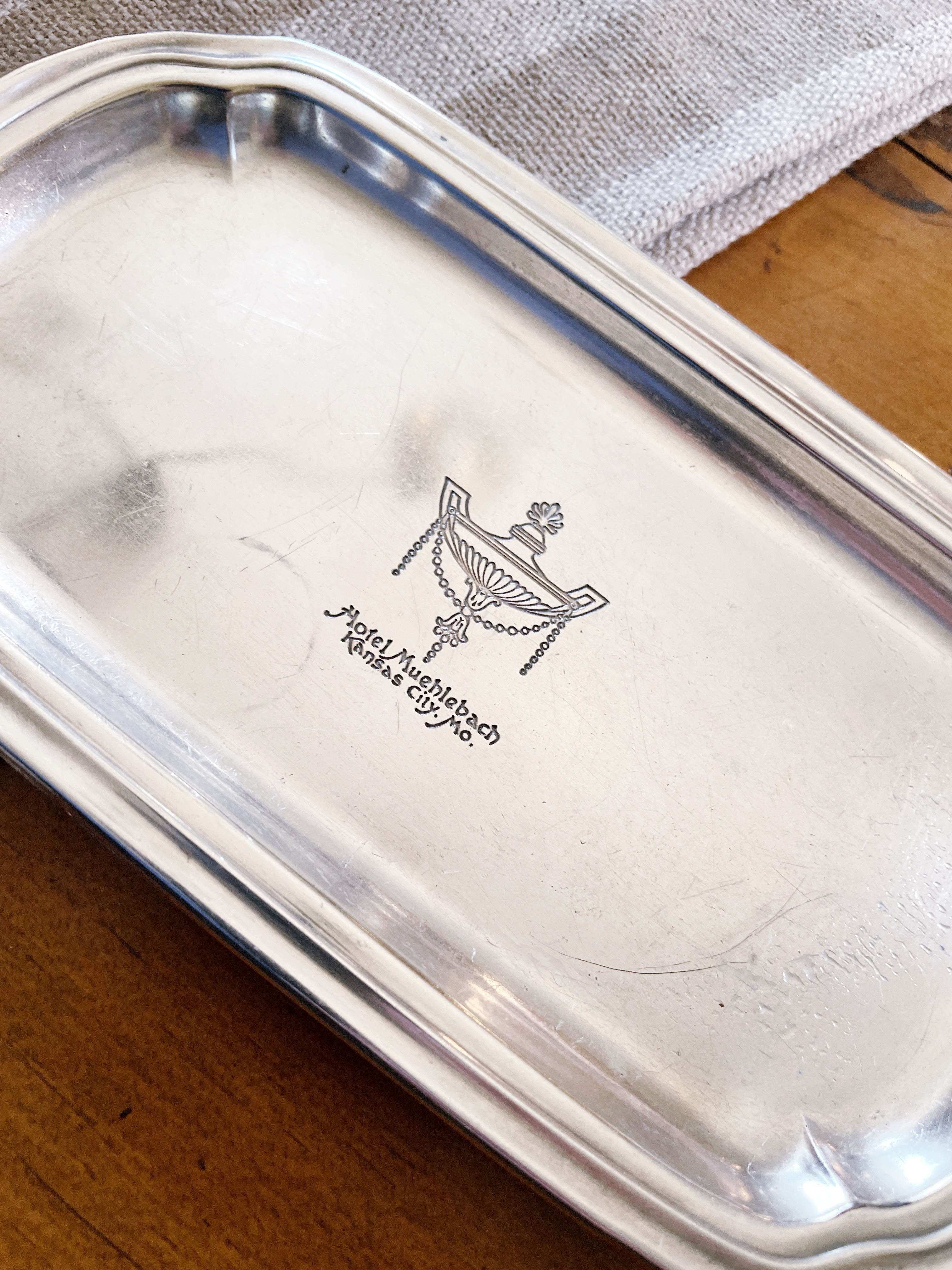1948 Silver Tip Tray from Hotel Muehlebach in Kansas City