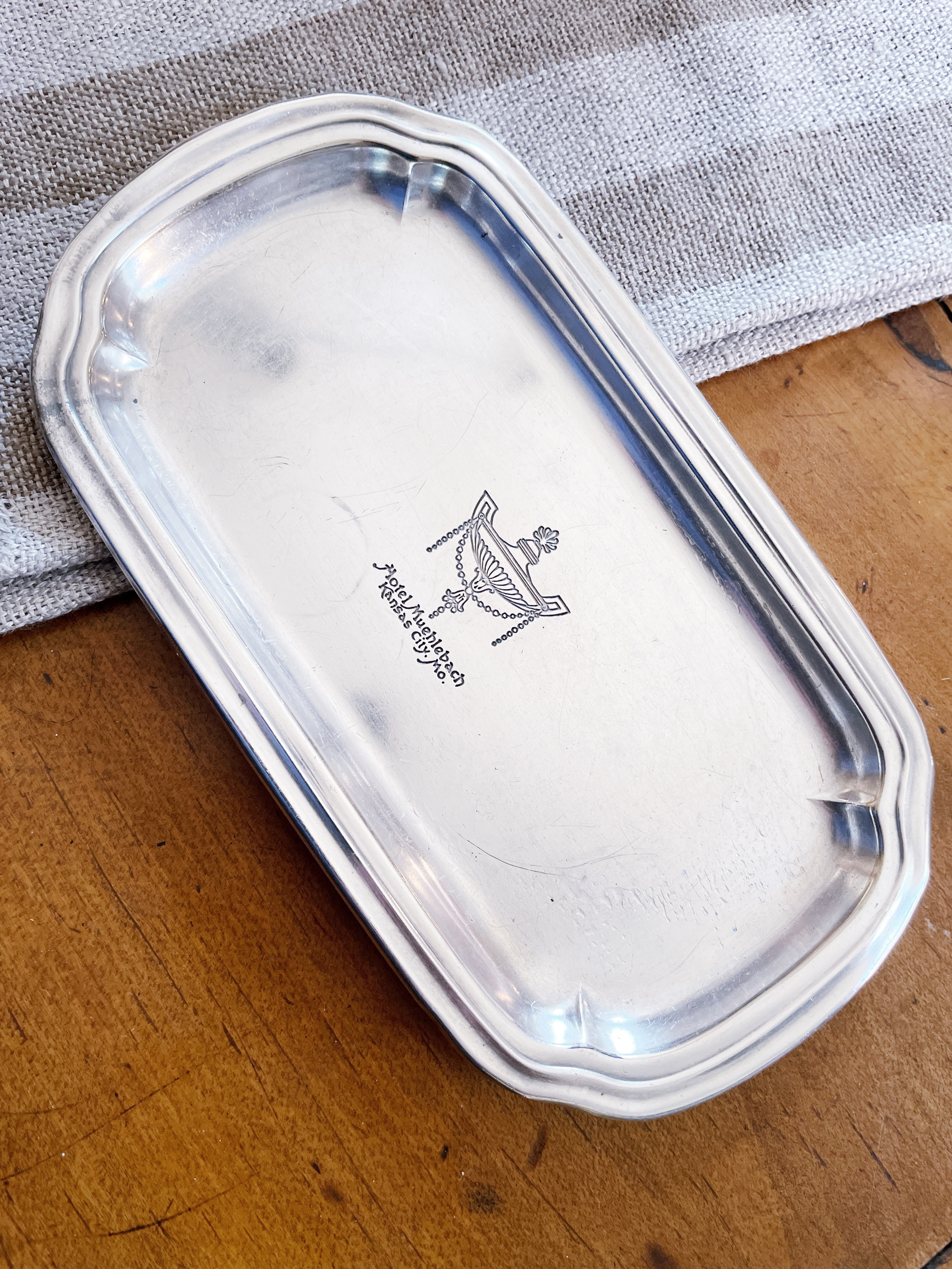 1948 Silver Tip Tray from Hotel Muehlebach in Kansas City