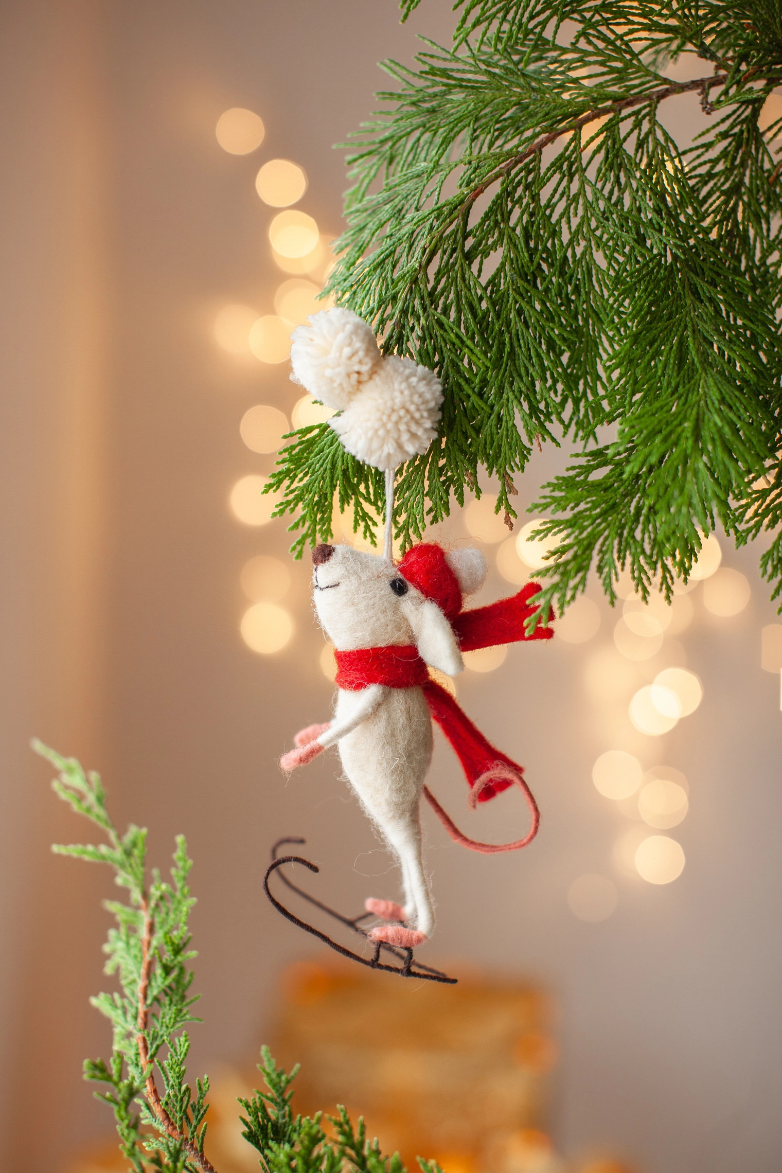 Felted Wool Skater Mouse Ornament 