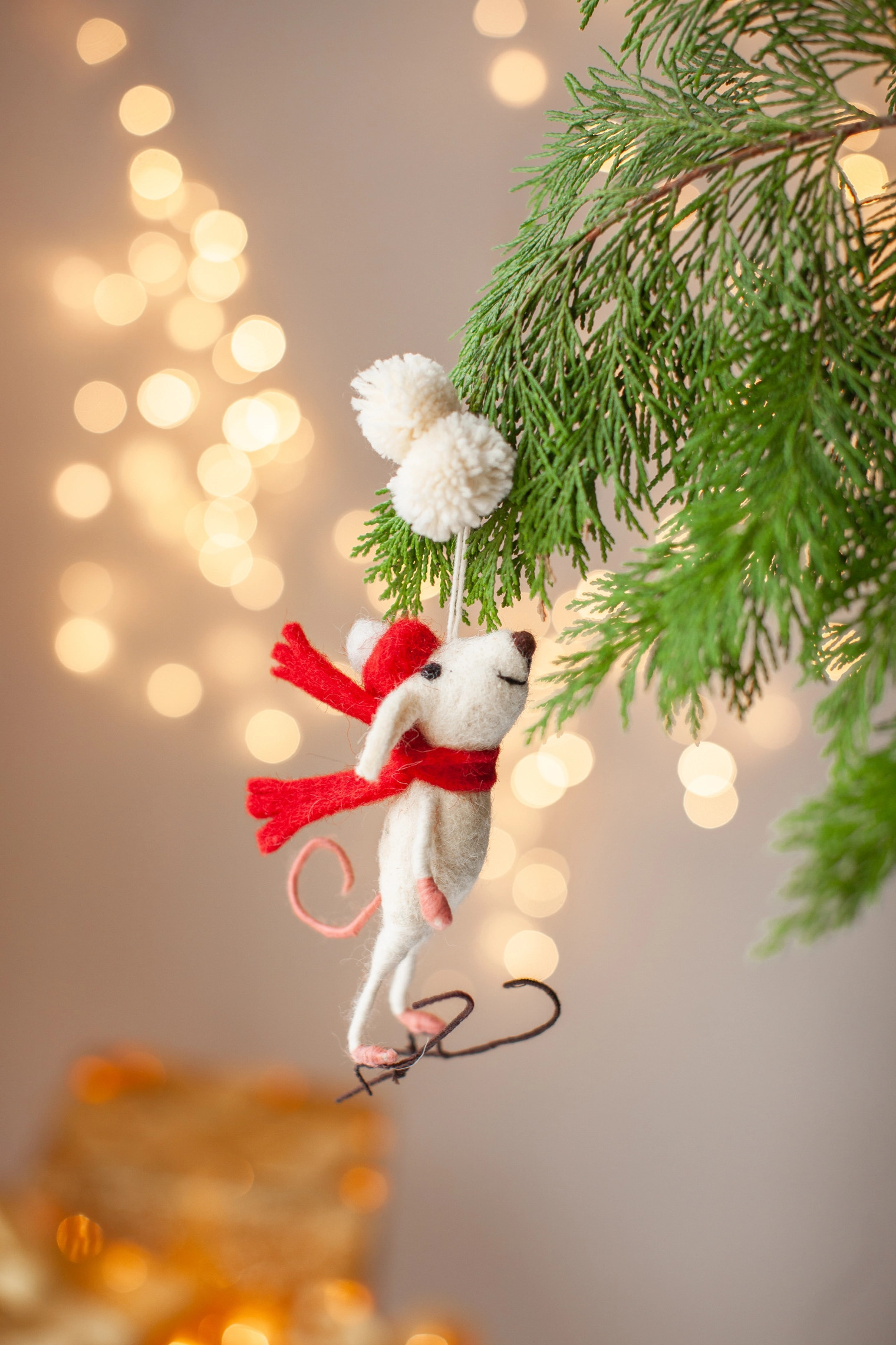 Felted Wool Skater Mouse Ornament 