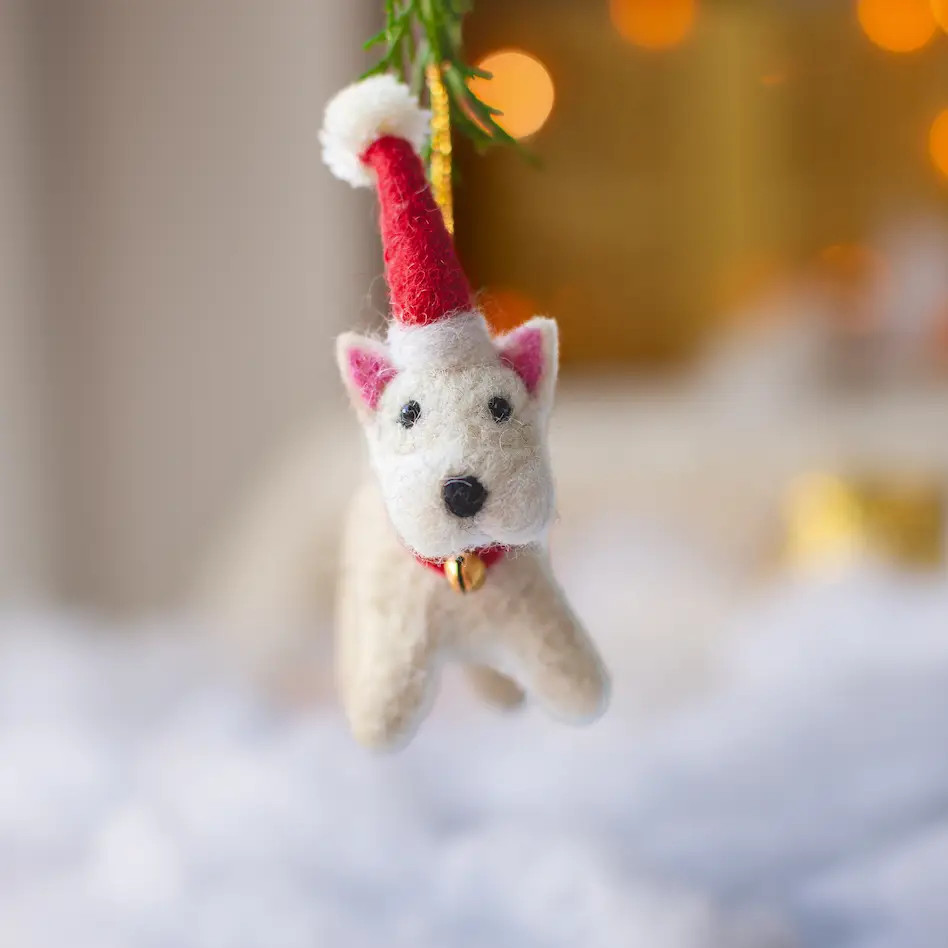 Felted Wool Bonnie Westie Ornament 