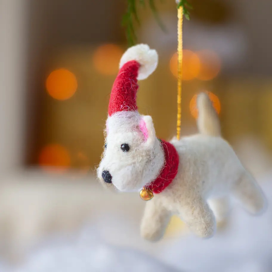 Felted Wool Bonnie Westie Ornament 