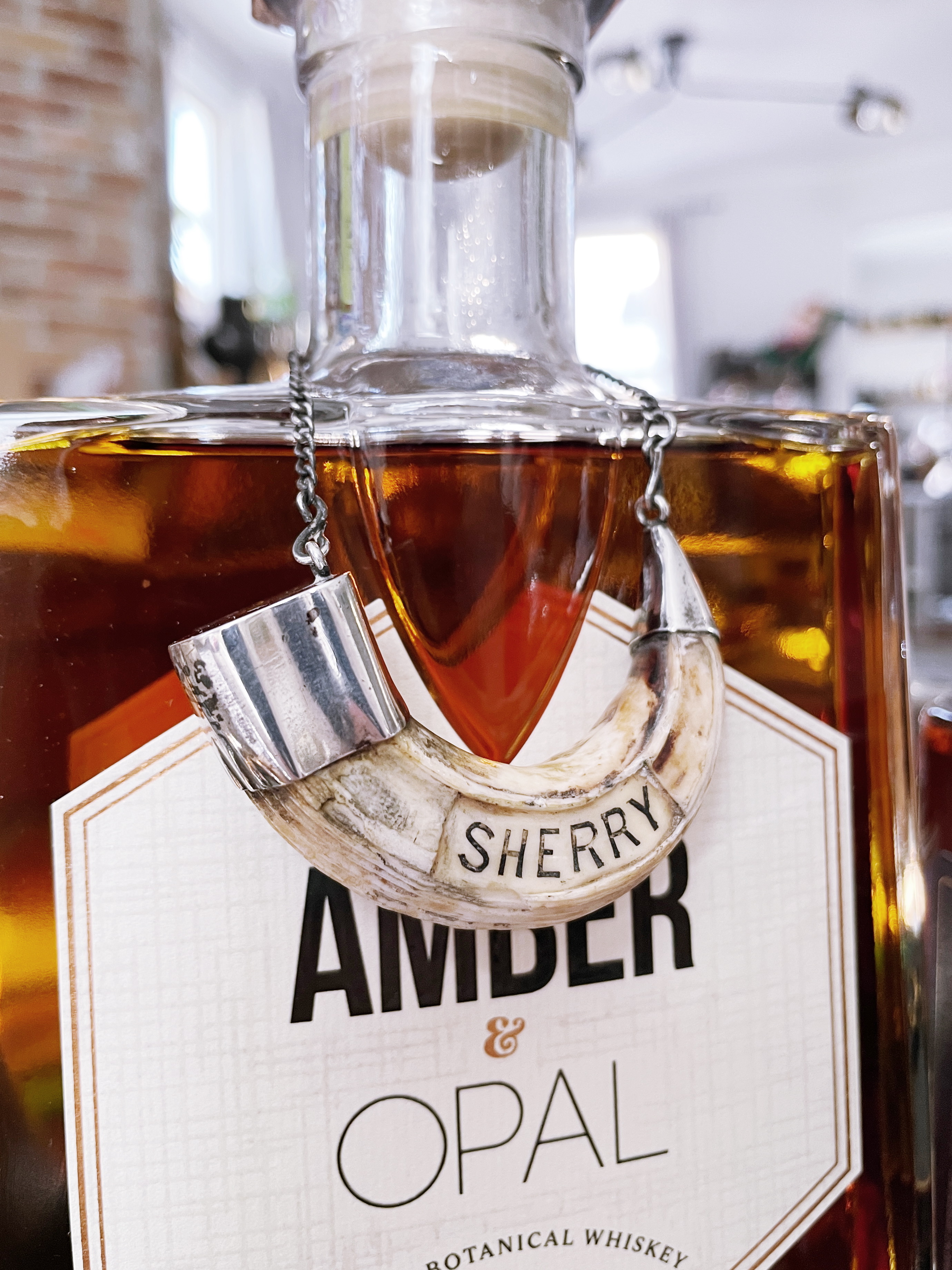 Antique British Colonial Sterling & Boar Tusk Decanter Tag