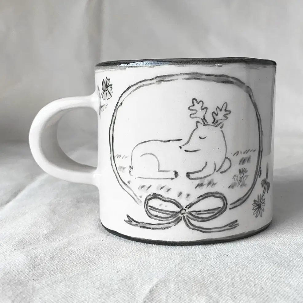 Handpainted Ceramic Deer Mug