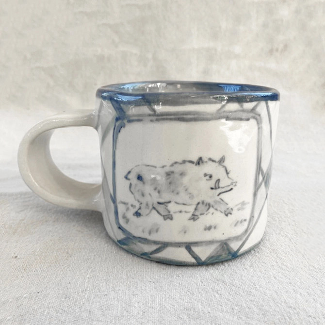 Handpainted Ceramic Boar Mug