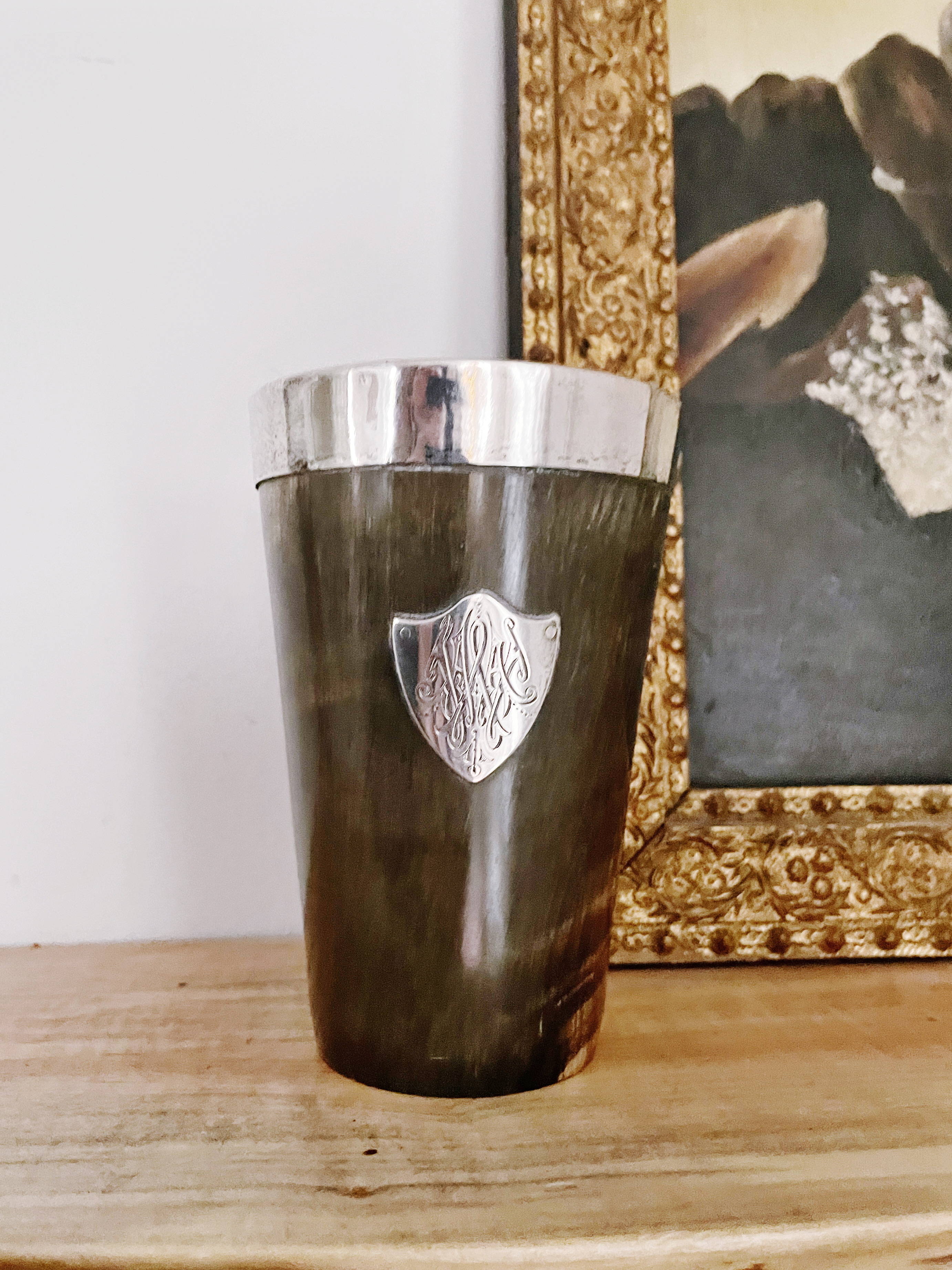 Antique 1879 Sterling and Horn Cup