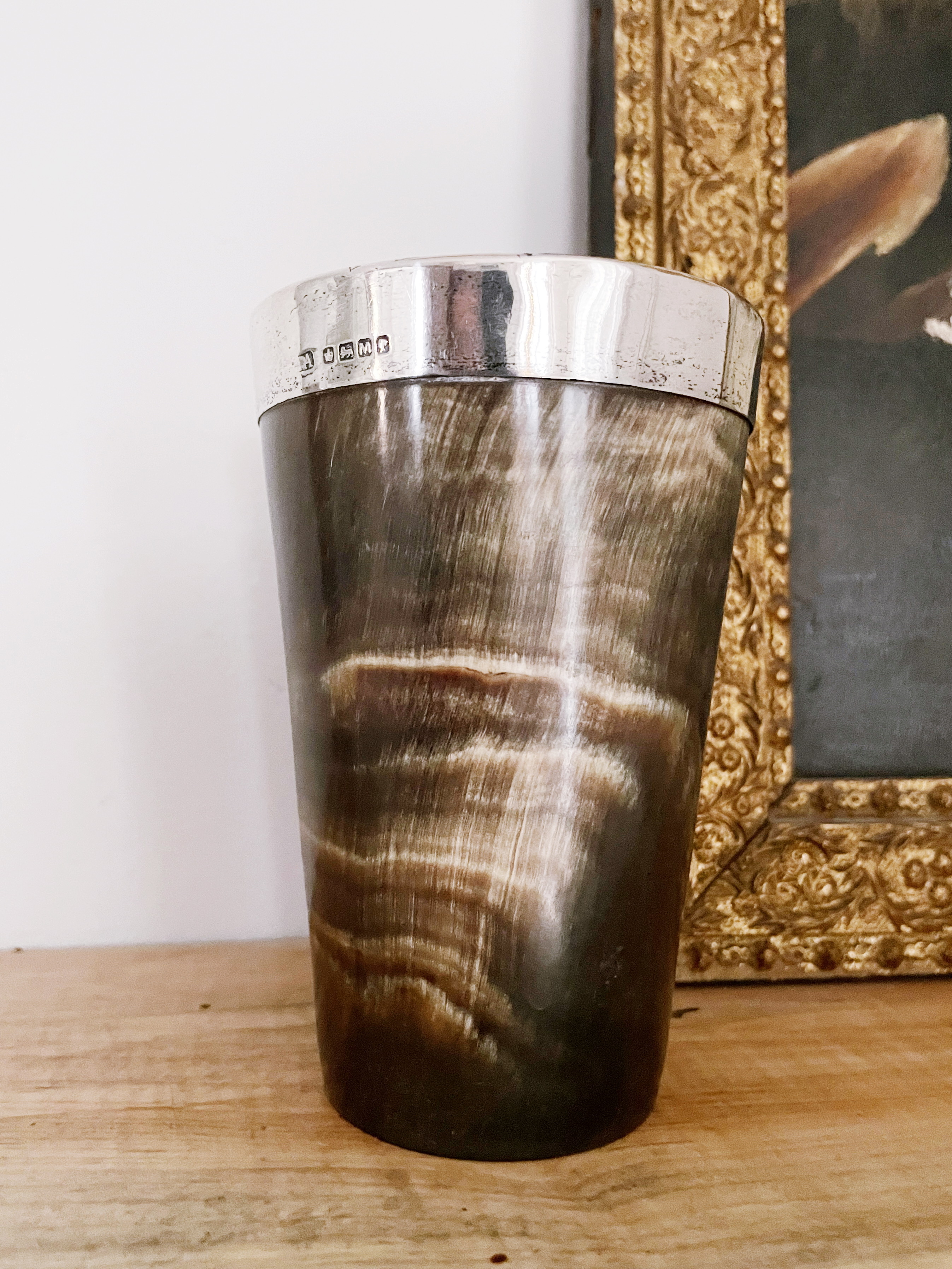 Antique 1879 Sterling and Horn Cup