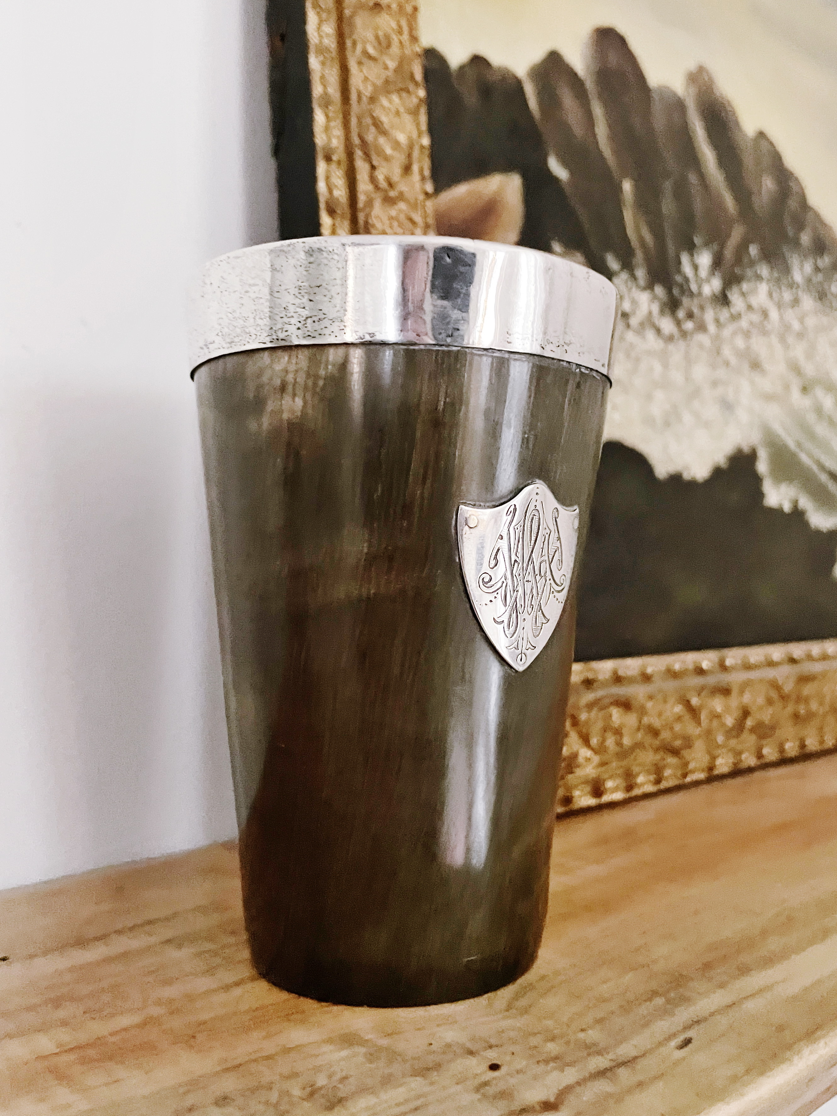 Antique 1879 Sterling and Horn Cup