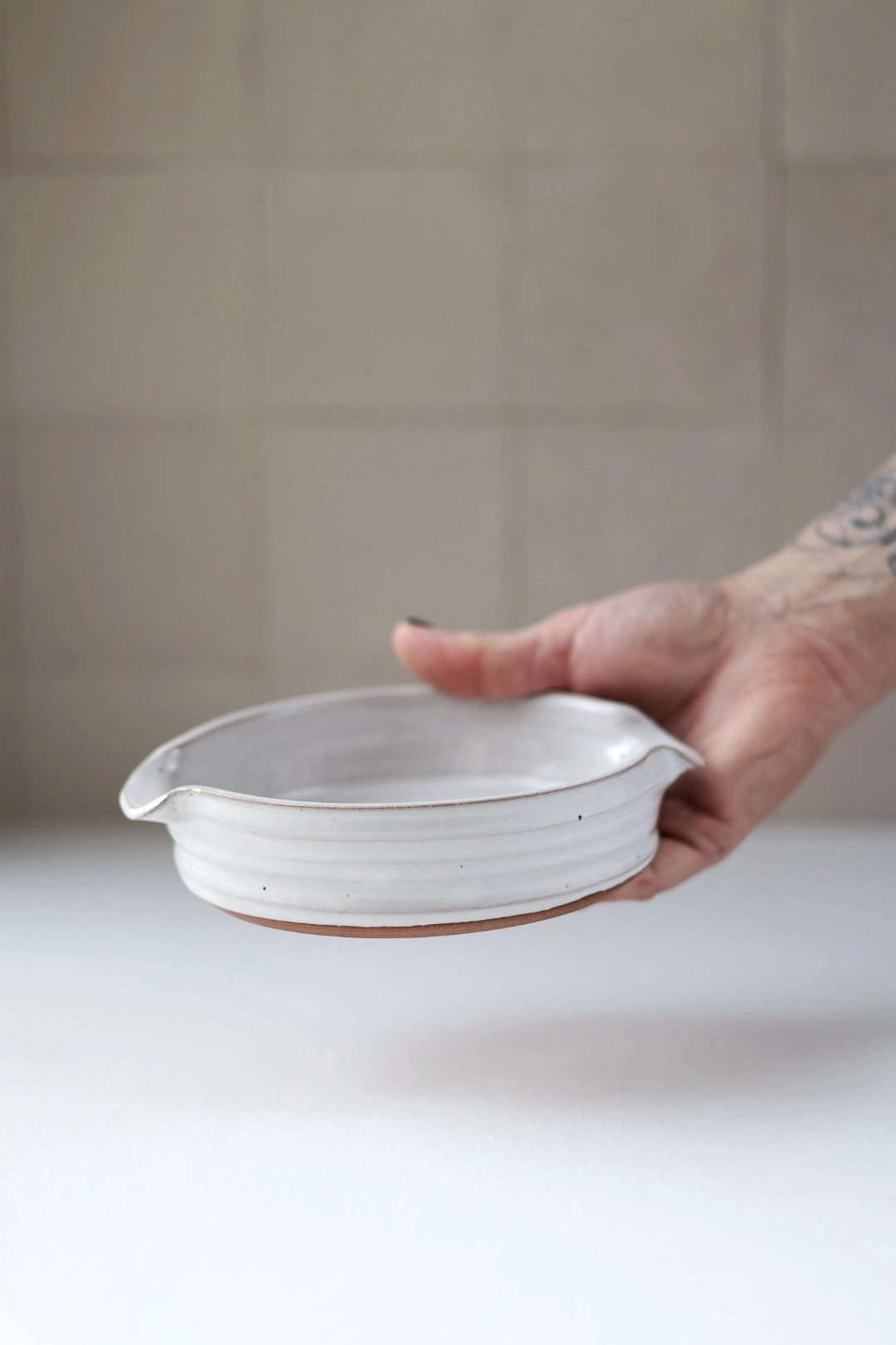 White Stoneware Brie Baker