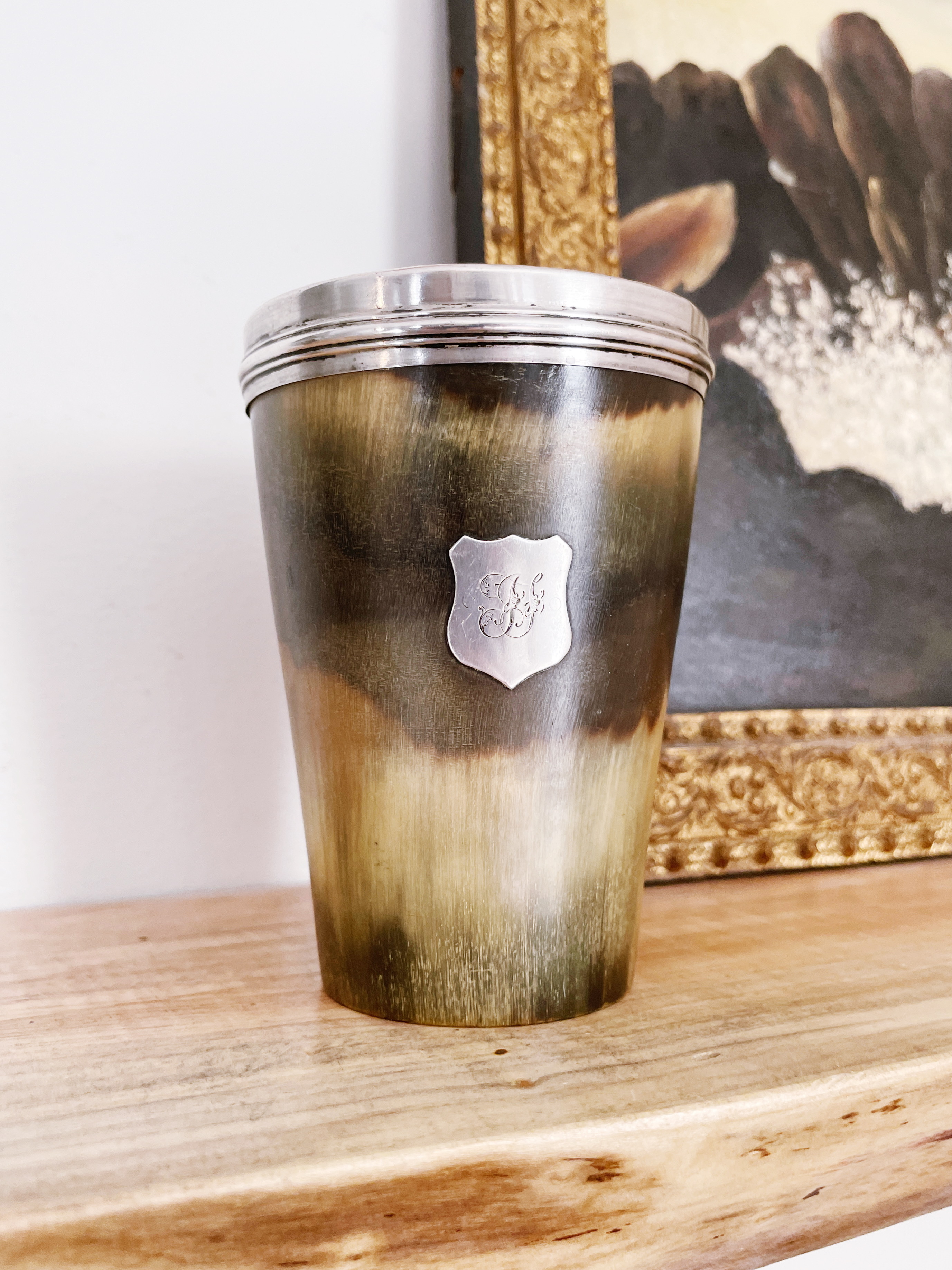 Antique 1880s English Sterling Silver and Horn Cup