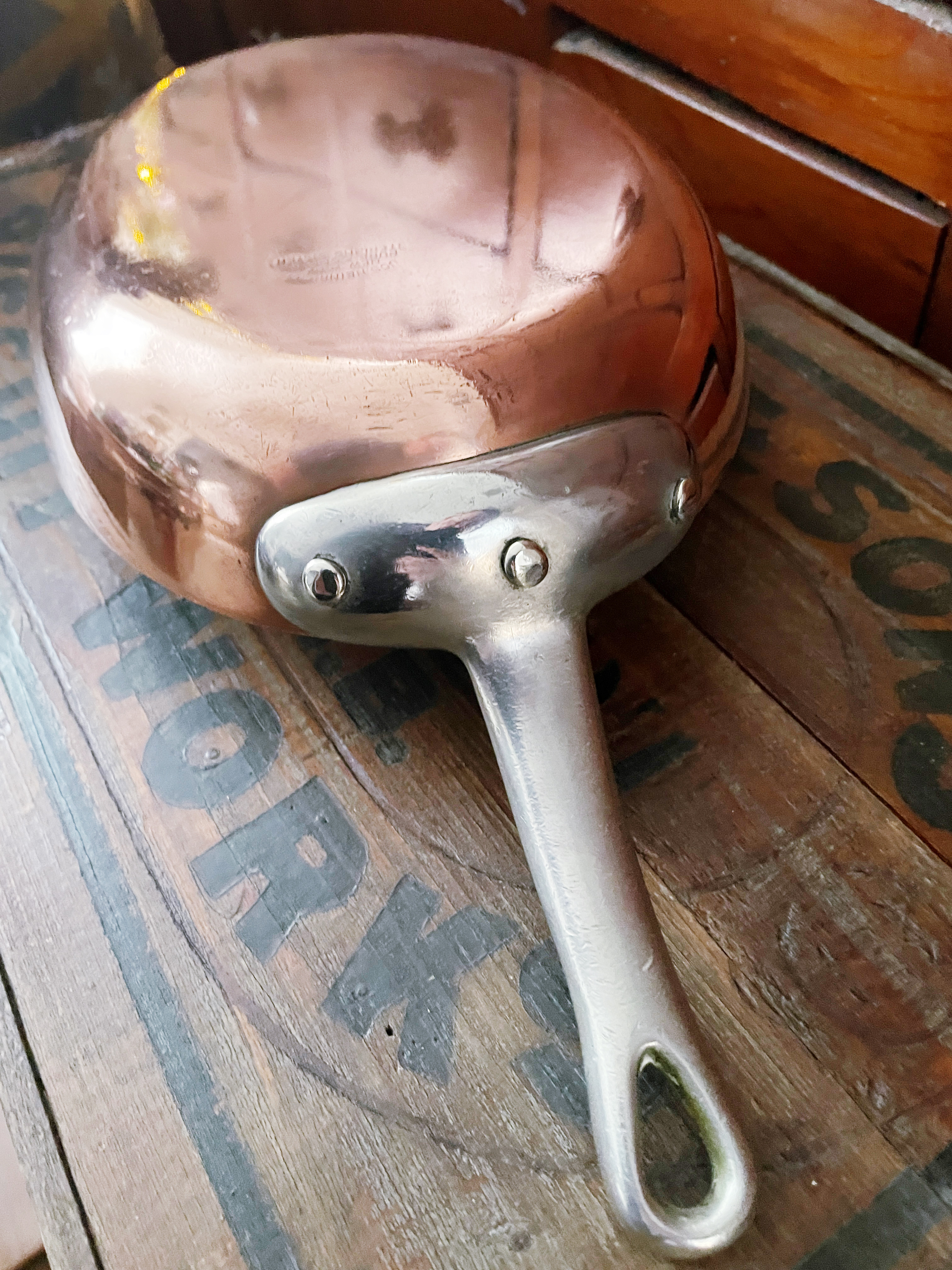 Antique Heinrichs Copper & Sterling Silver Oval Sauté Pan