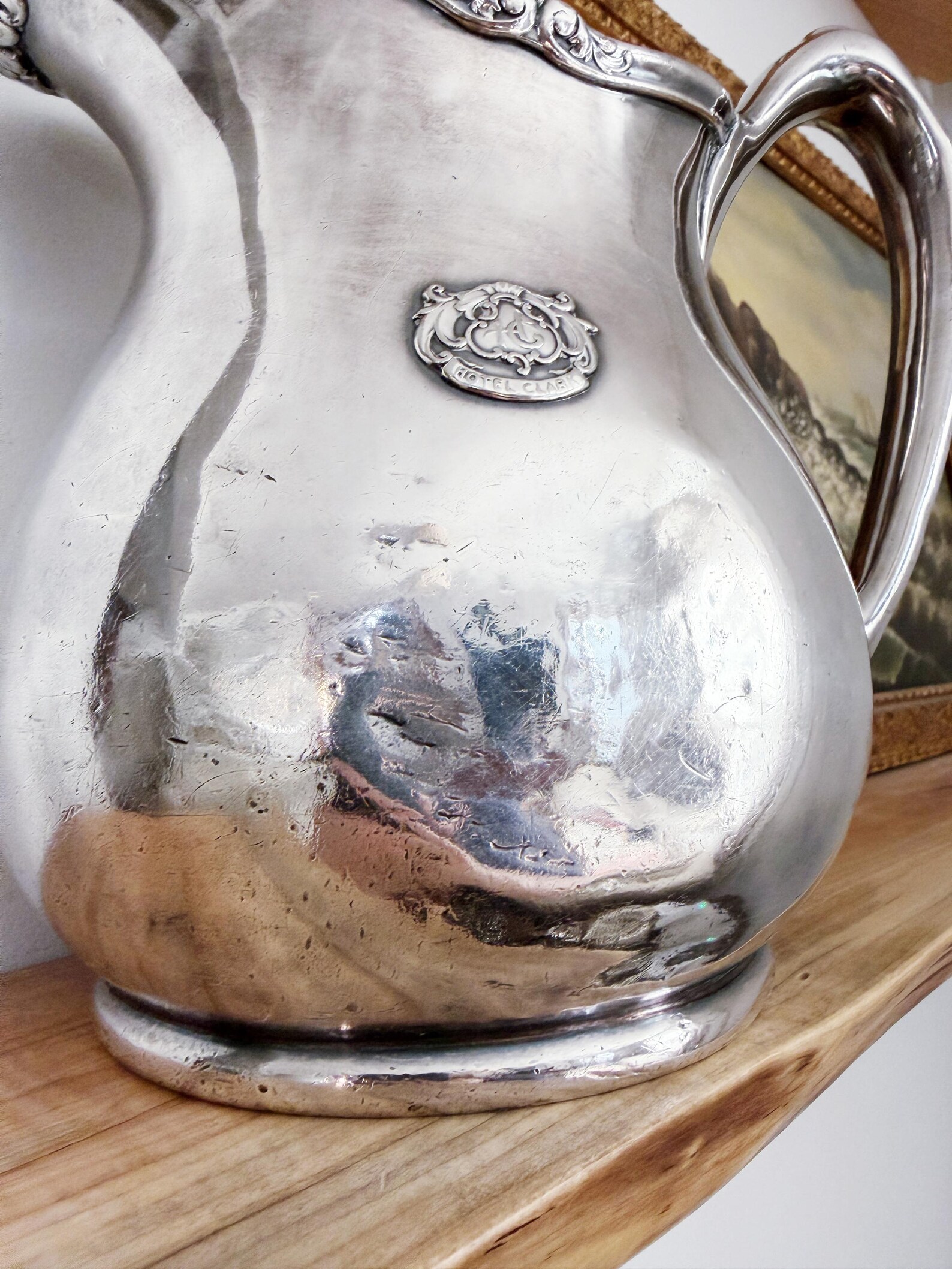 Antique Silver Plated Water Pitcher from Hotel Clark in Los Angeles CA